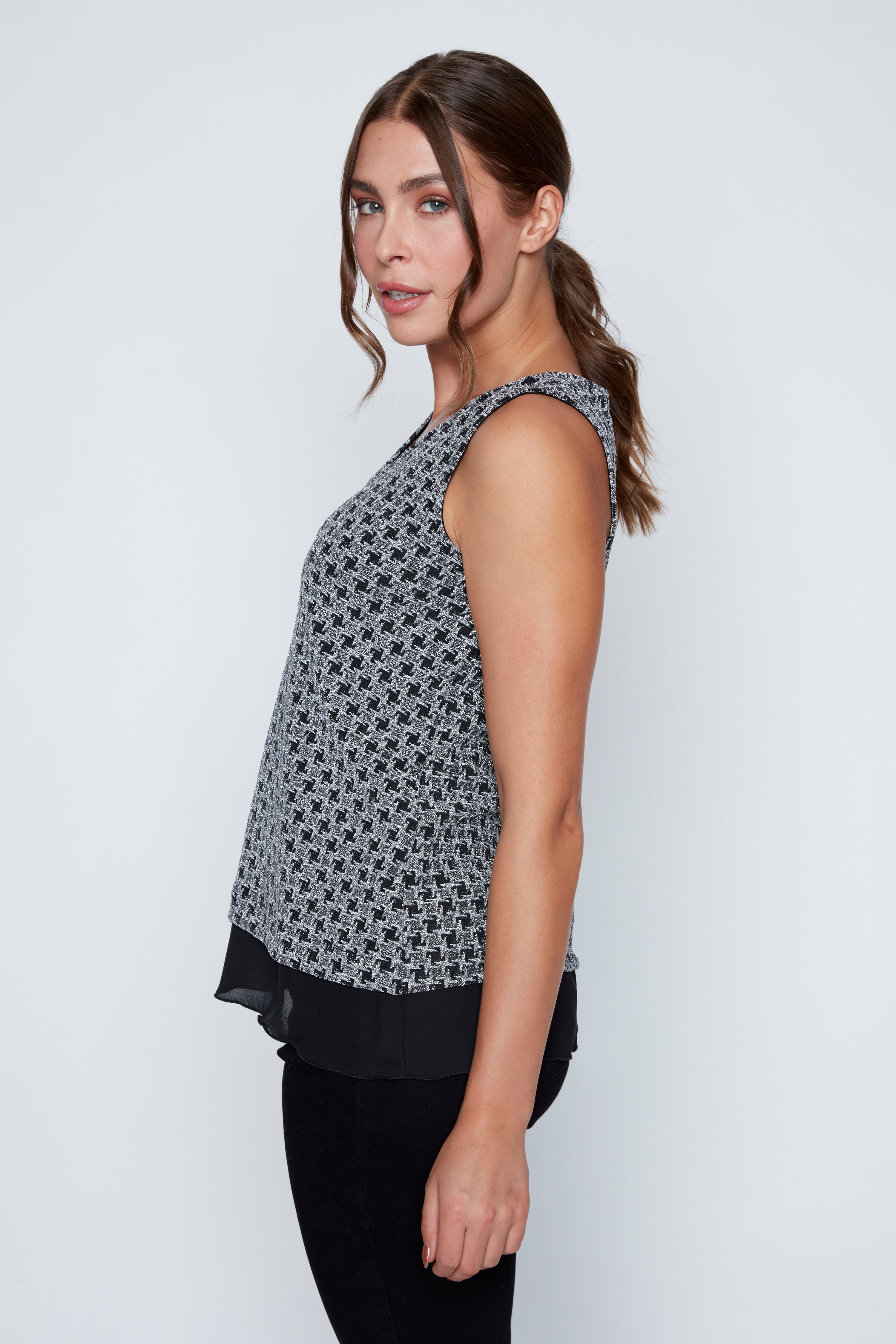 Foil knit top with sequins detail