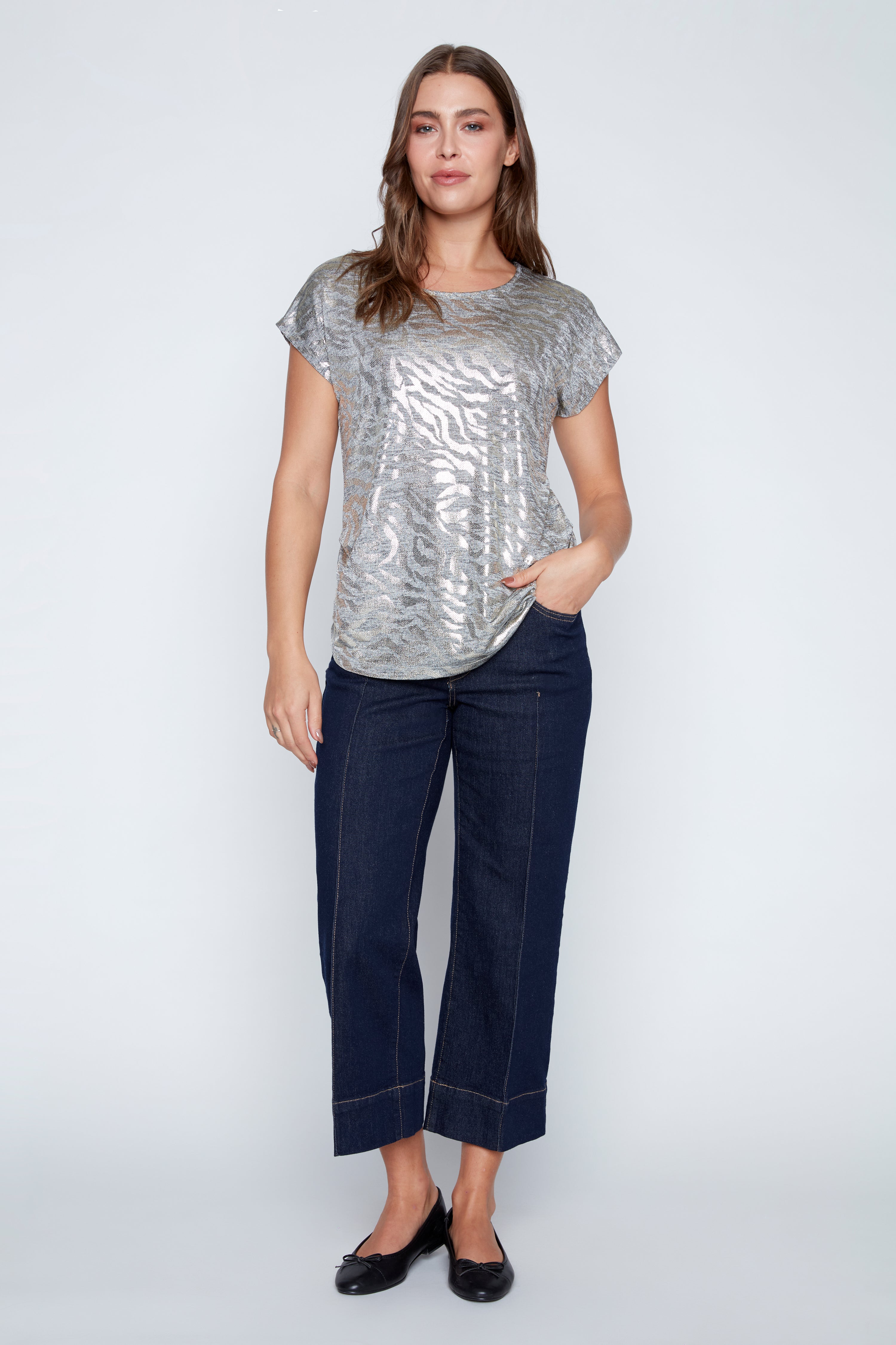 Gold foil knit top