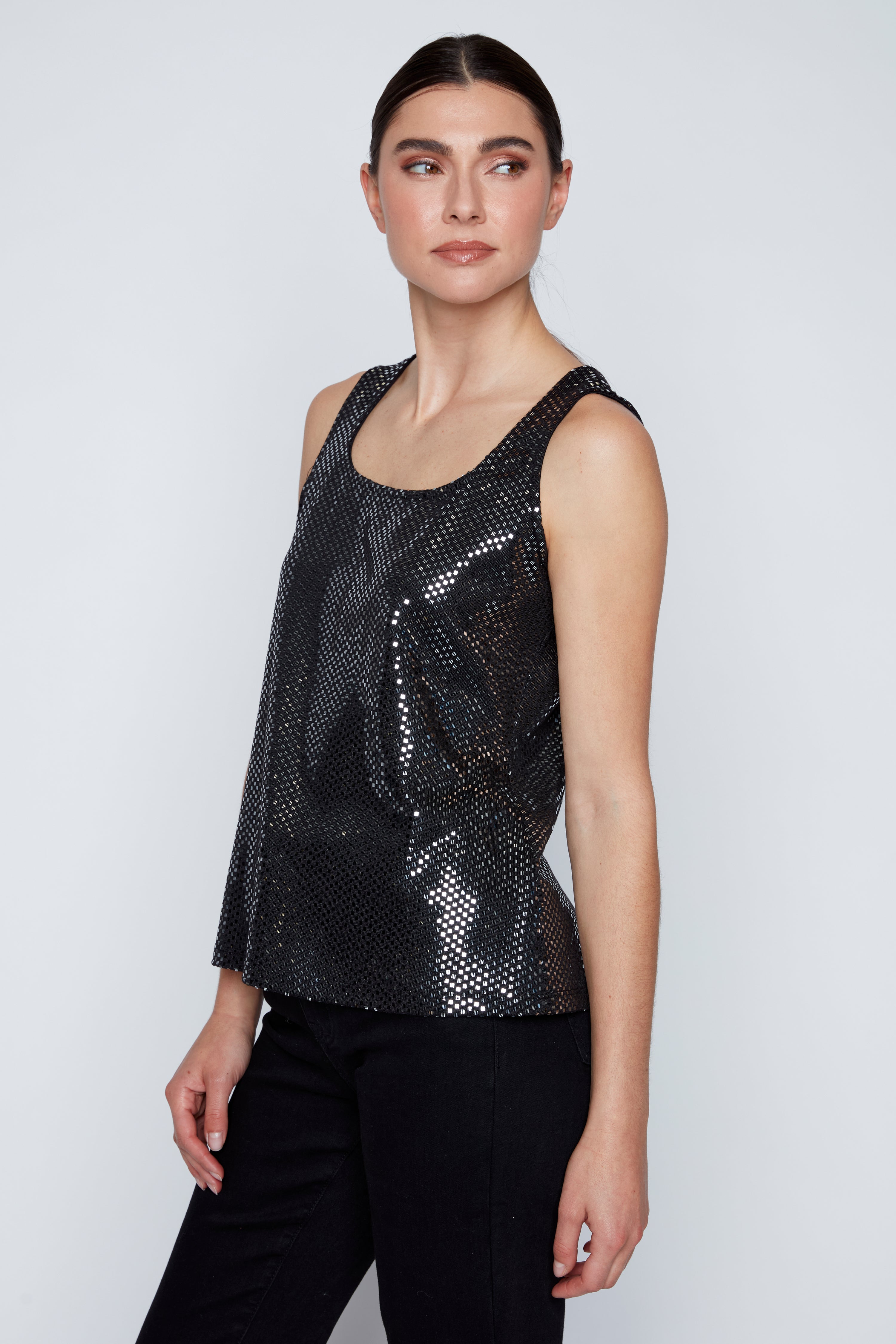 Square neck cami with sequins