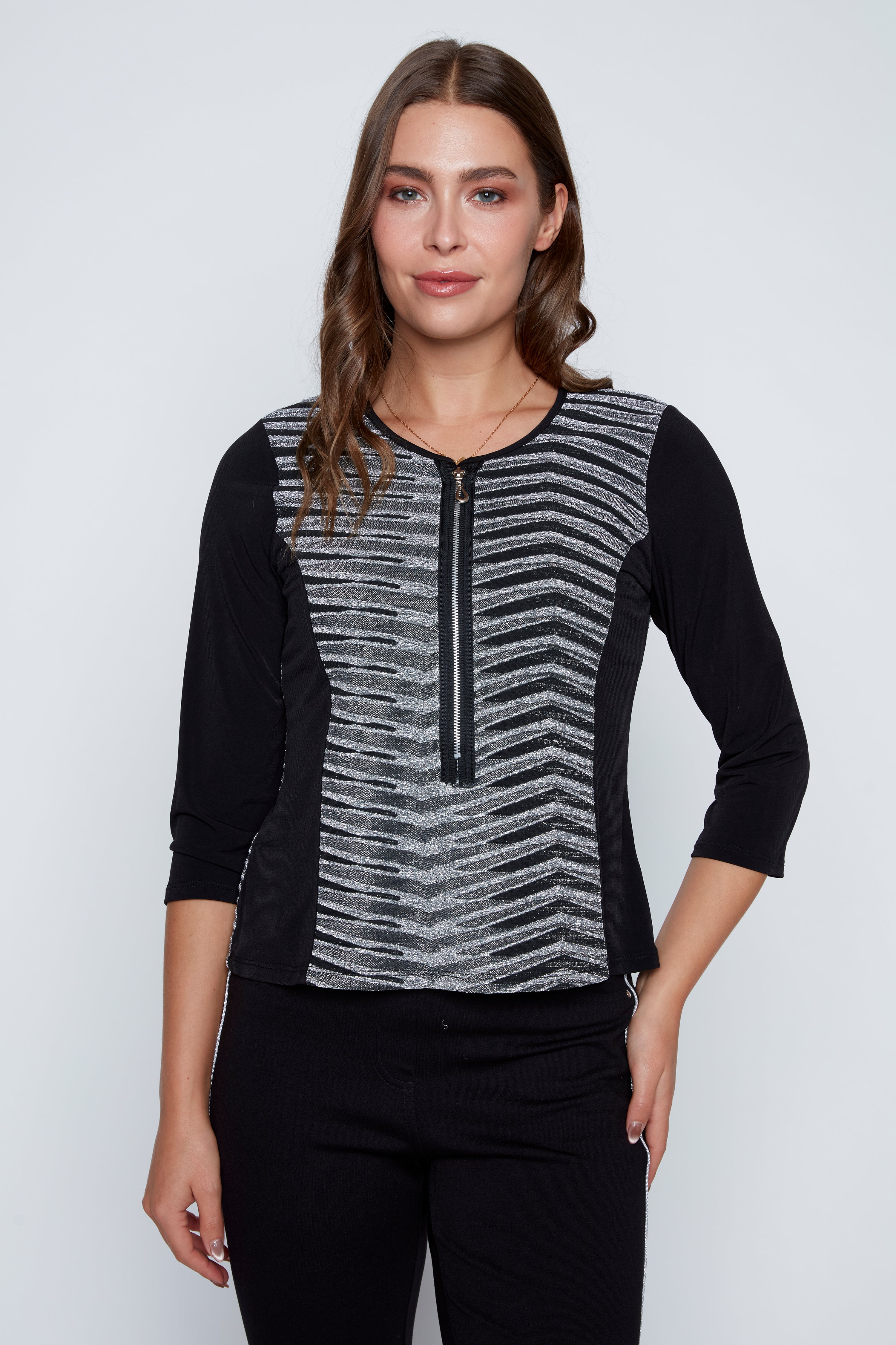 Lurex top with zipper detail