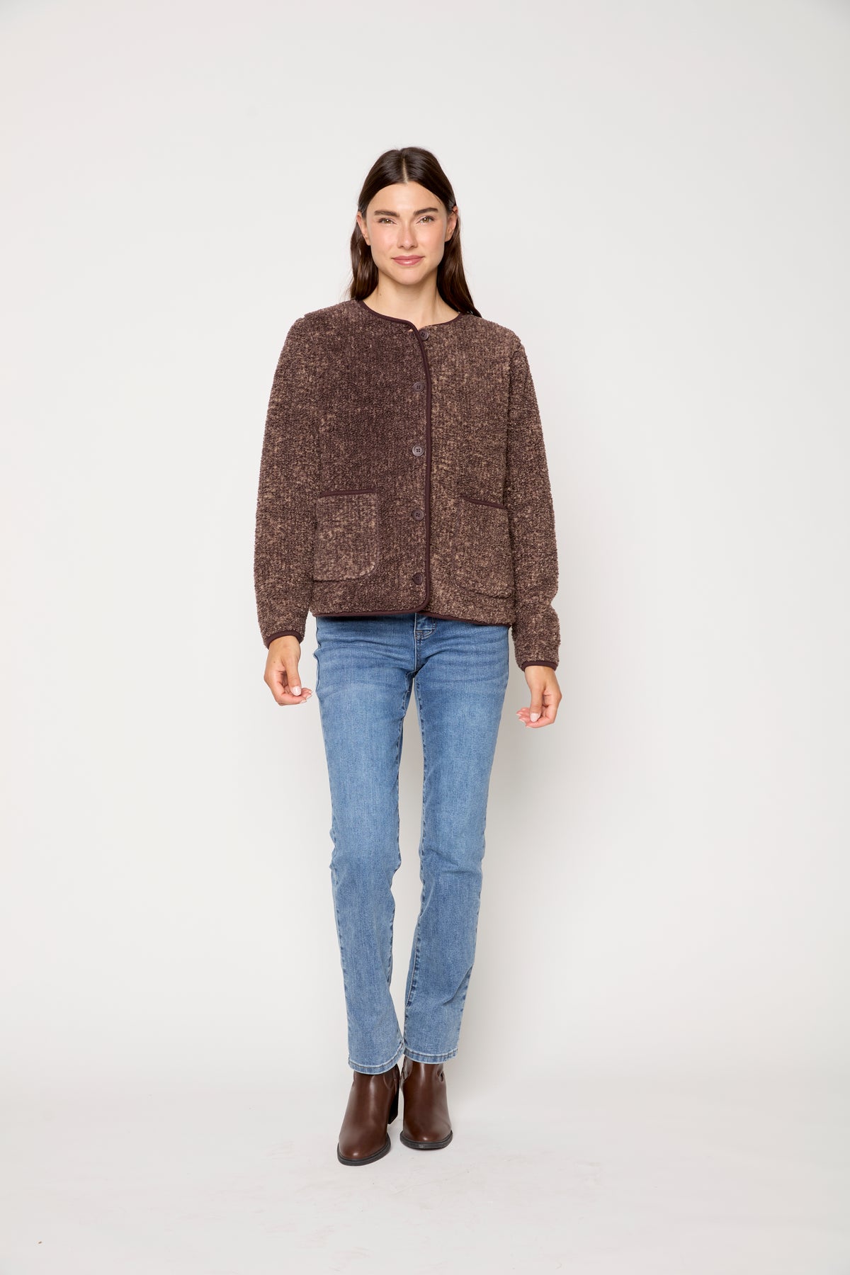 Collarless Boucle Jacket