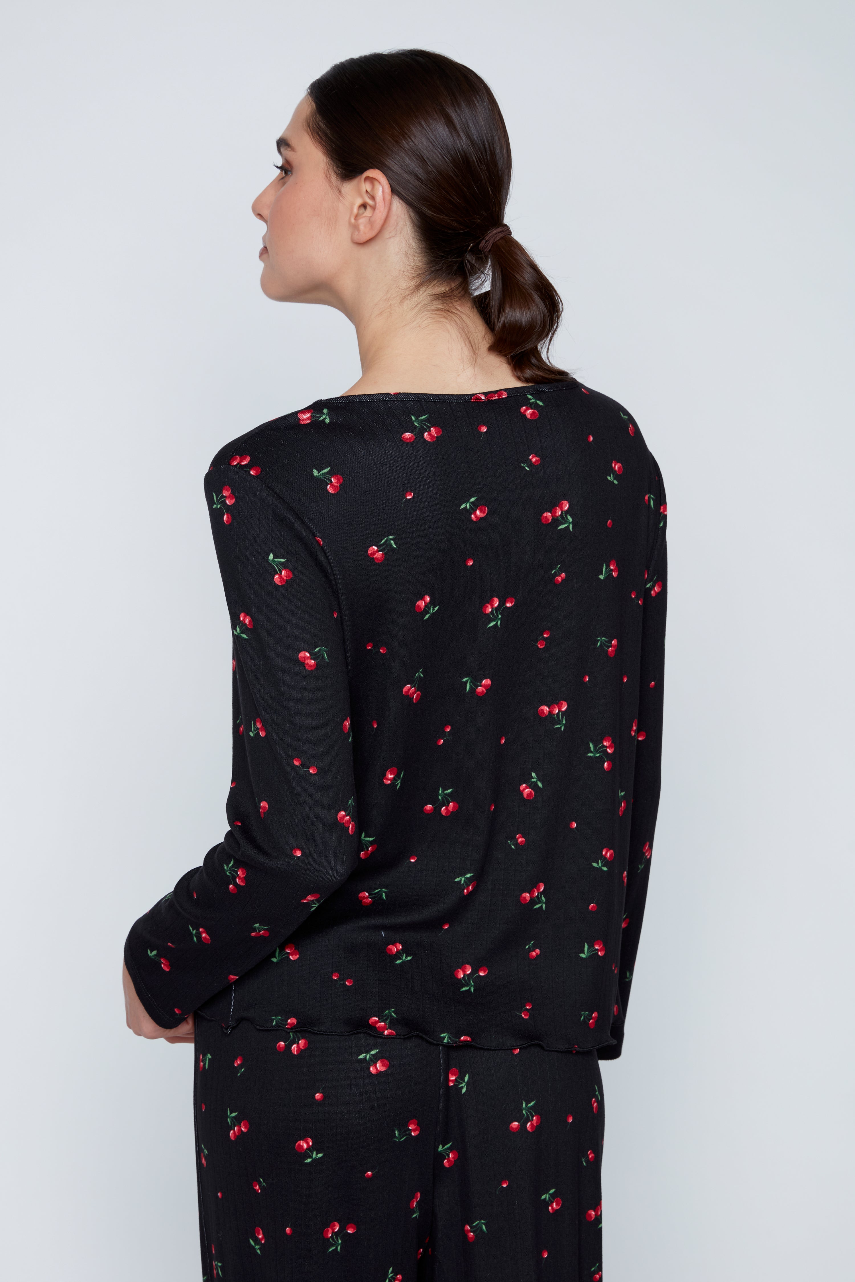 Cherry print rib knit pyjama set