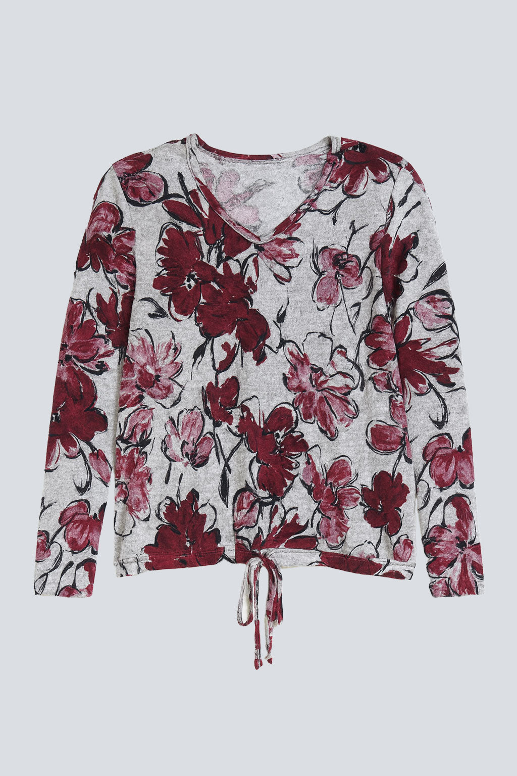 Floral print drawstring hem top