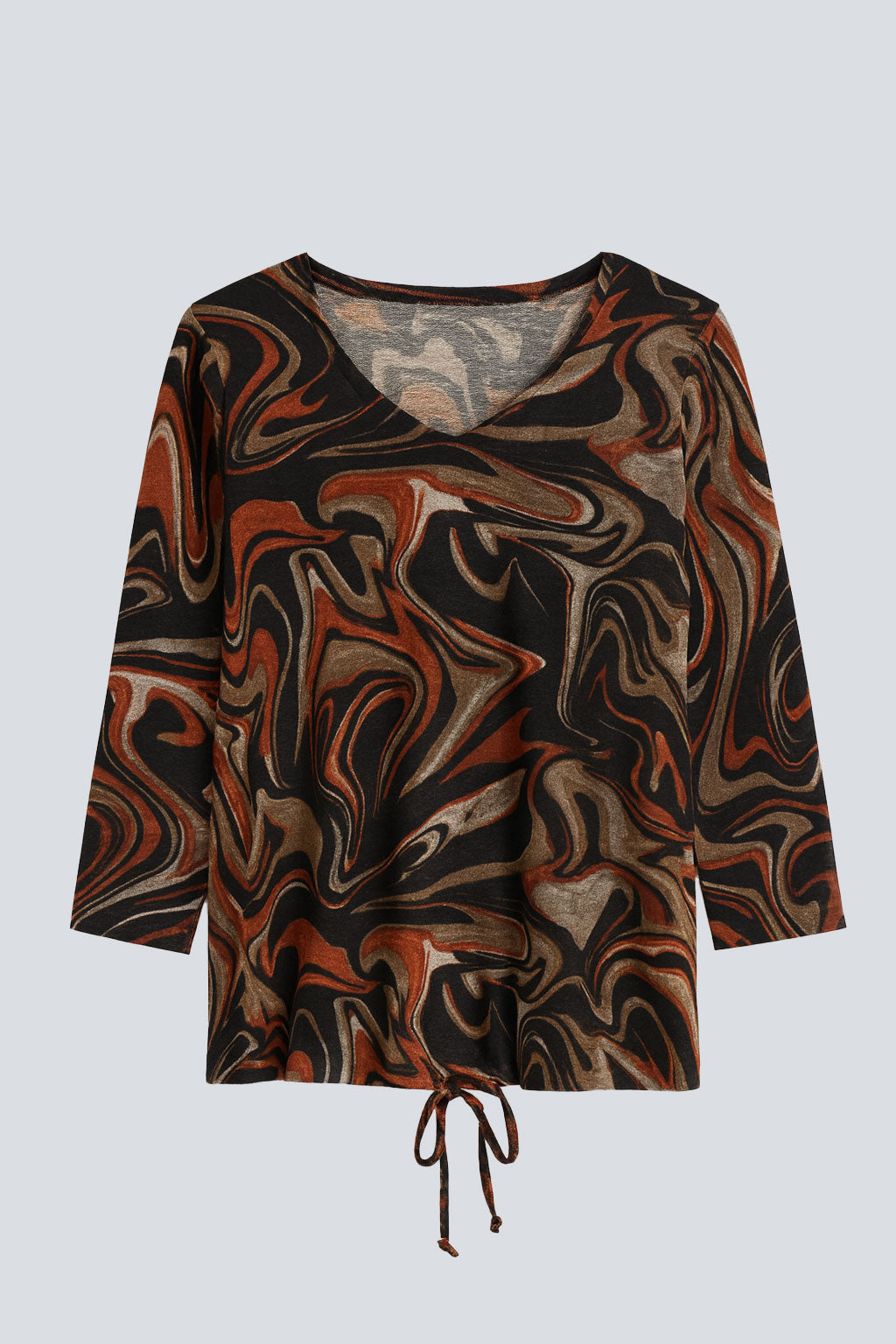 Abstract print drawstring hem top