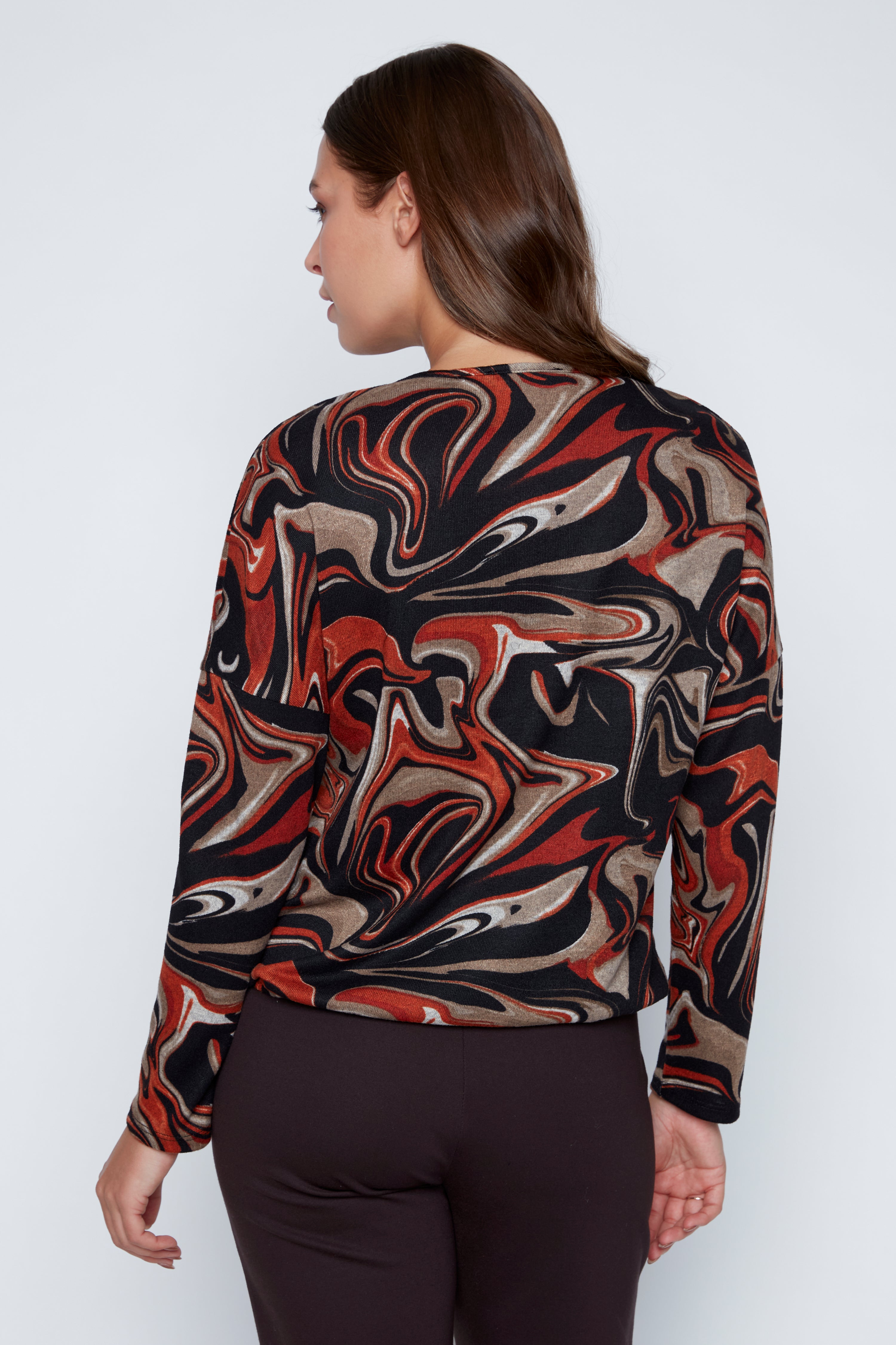 Abstract print drawstring hem top