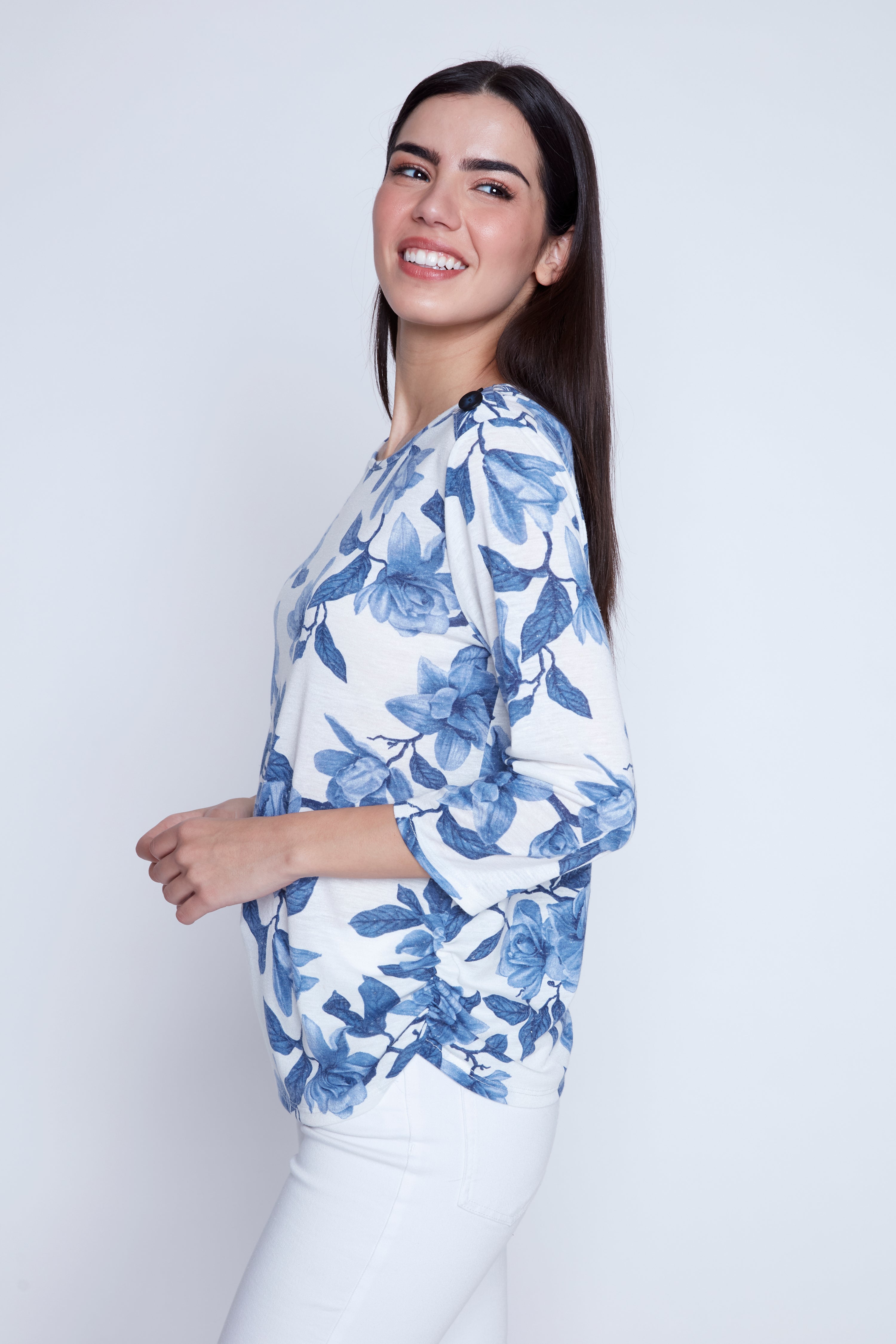 Le haut froncé sur les côtés en mélange de lin