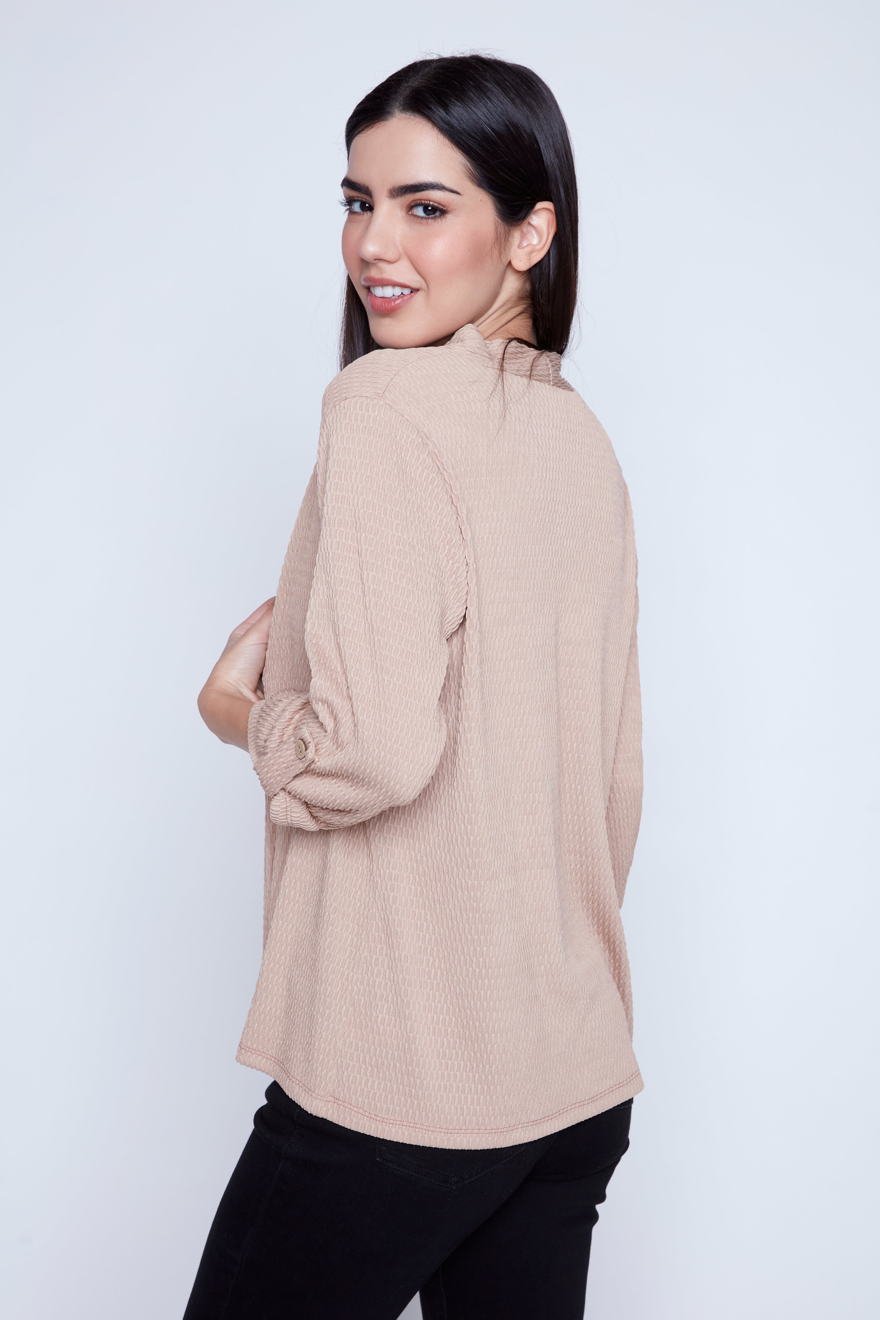 Textured cardigan with tab detail