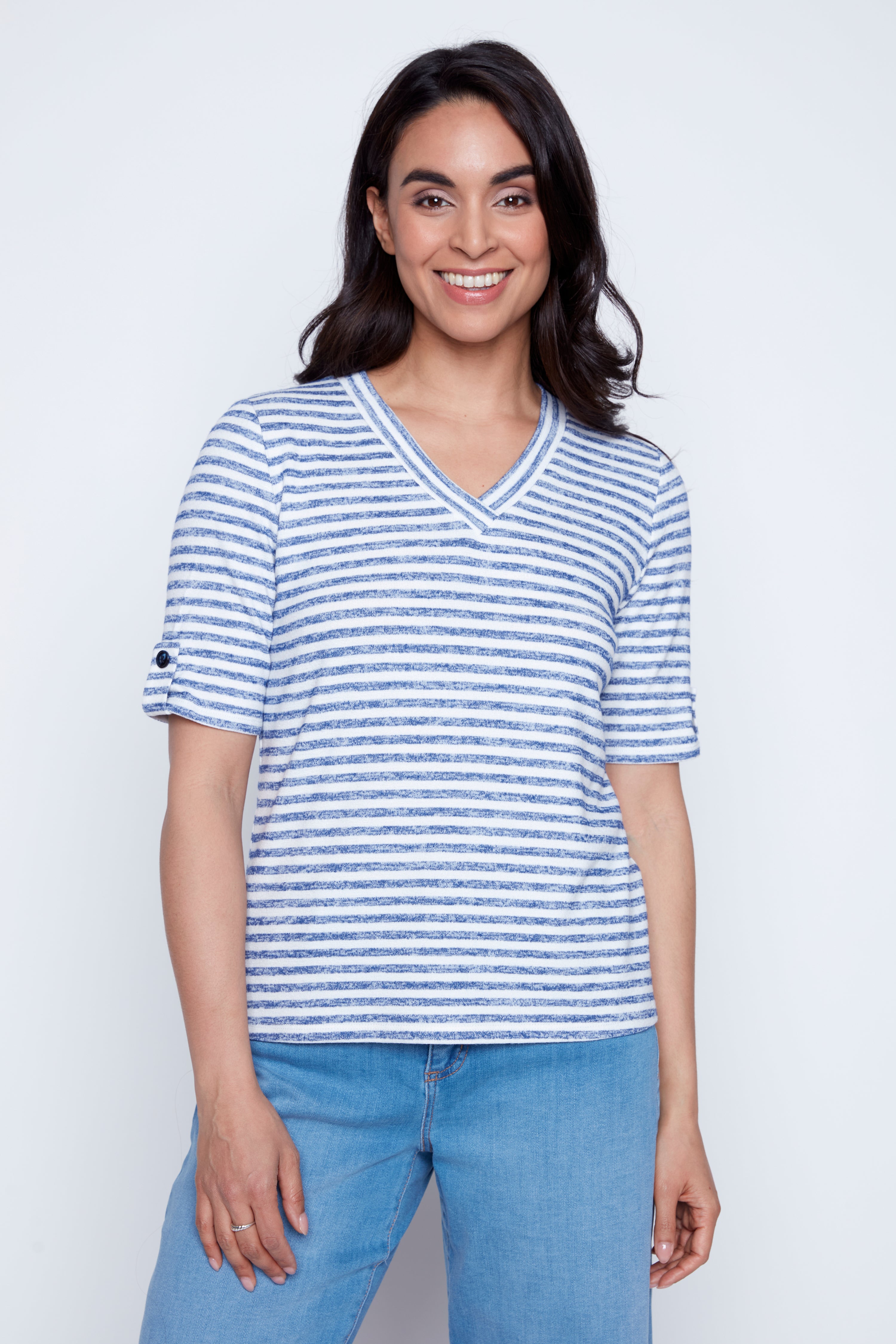 V-neck stripe top