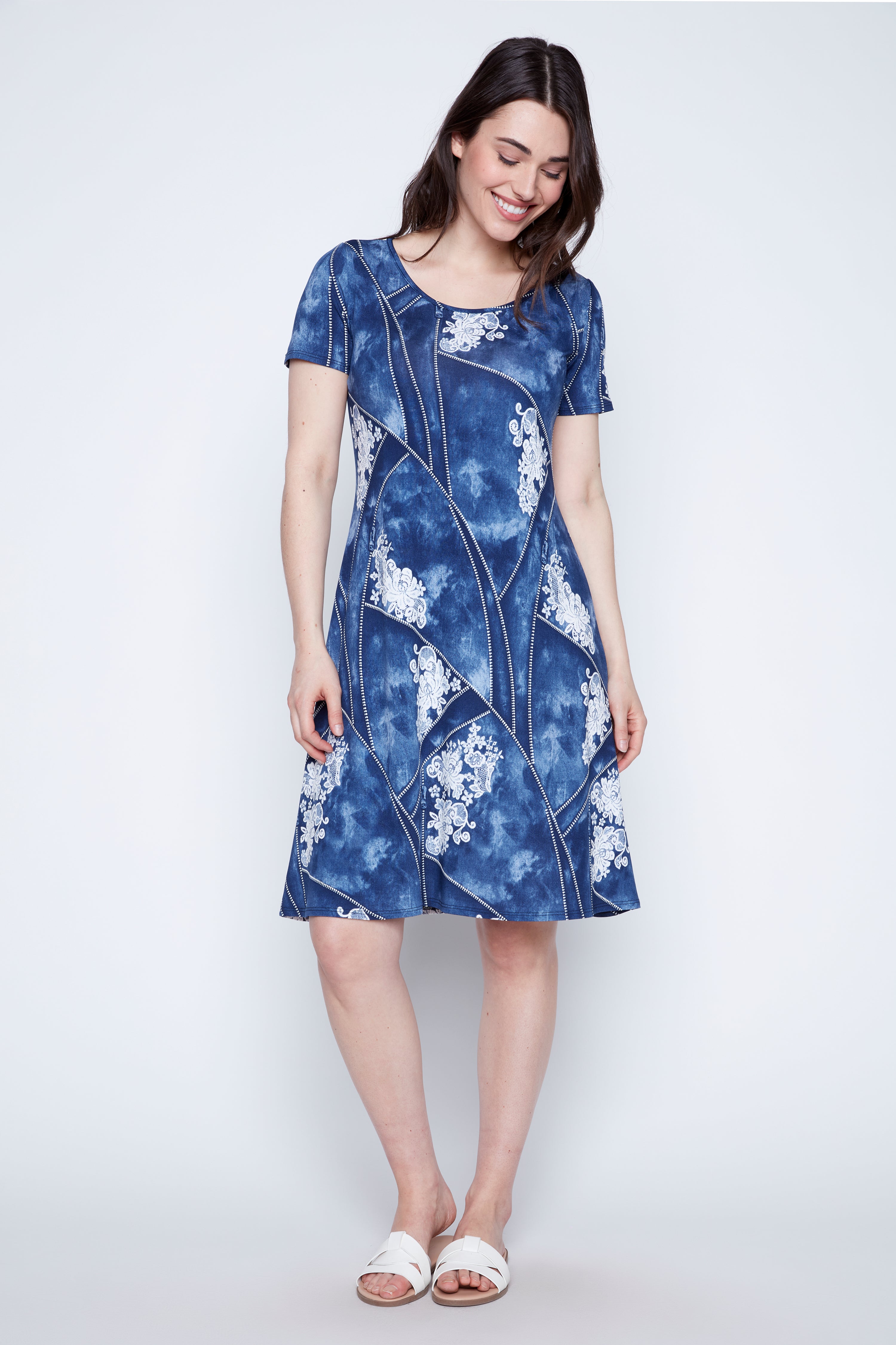 Floral puff print A-line sun dress