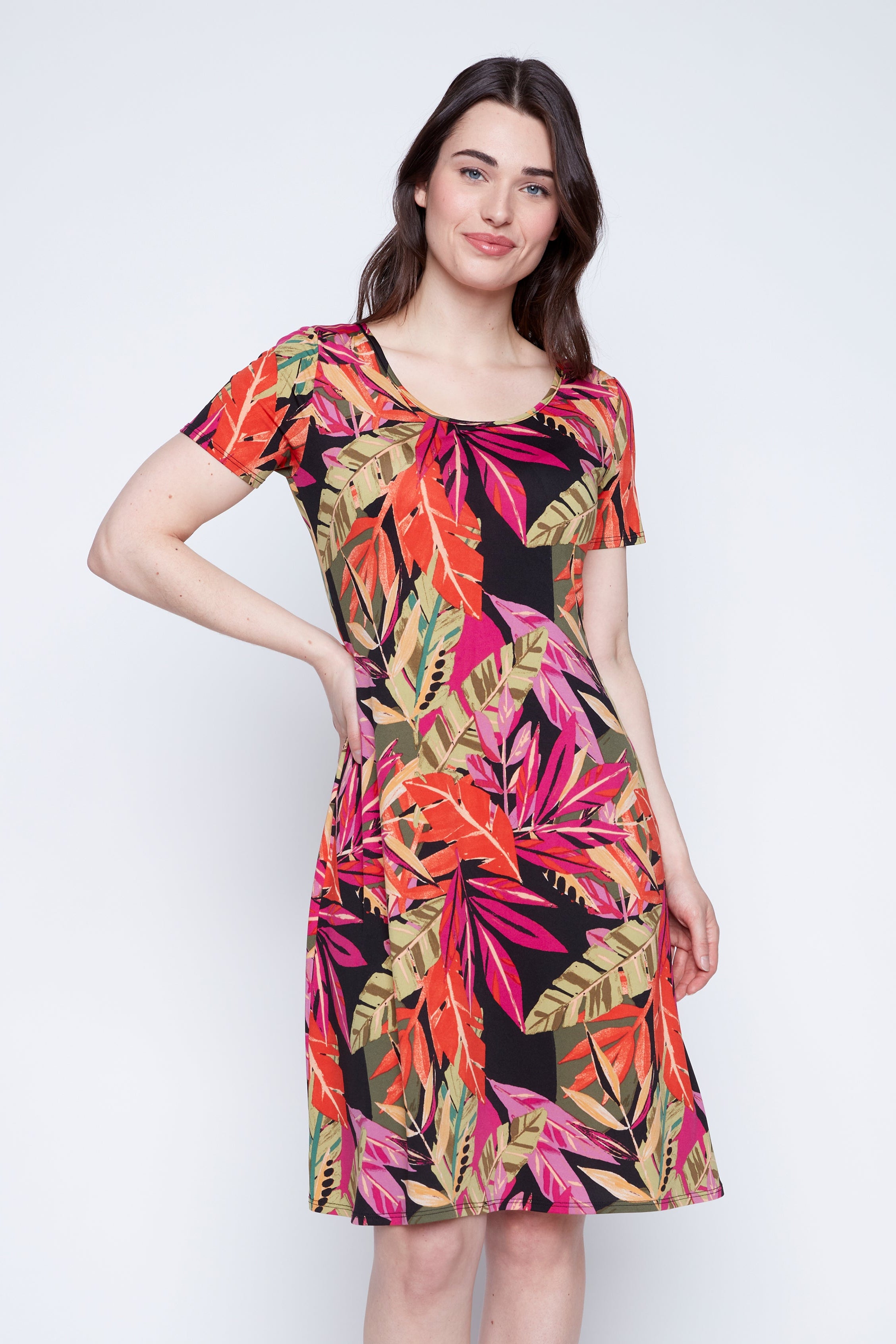 Tropical print A-line sun dress