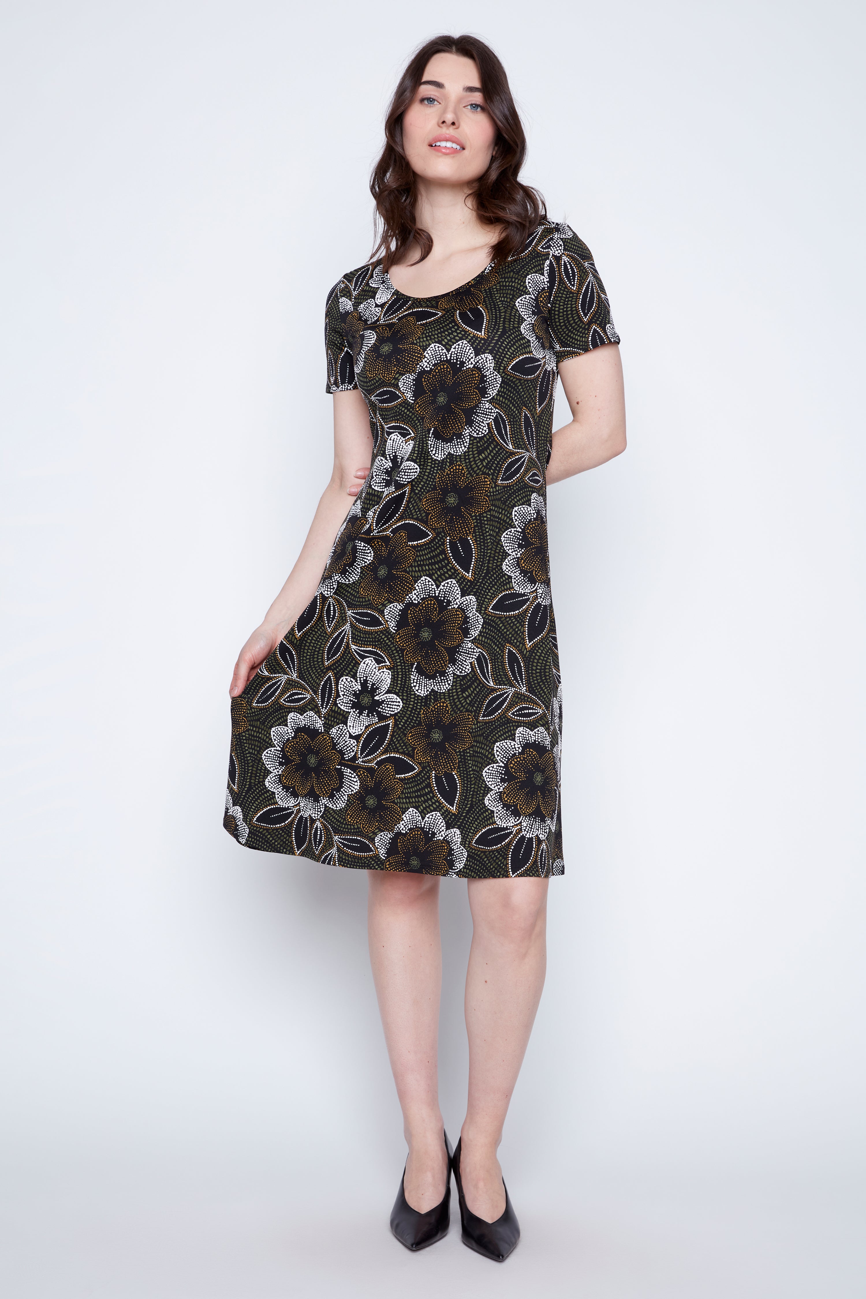 Floral puff print A-line sun dress