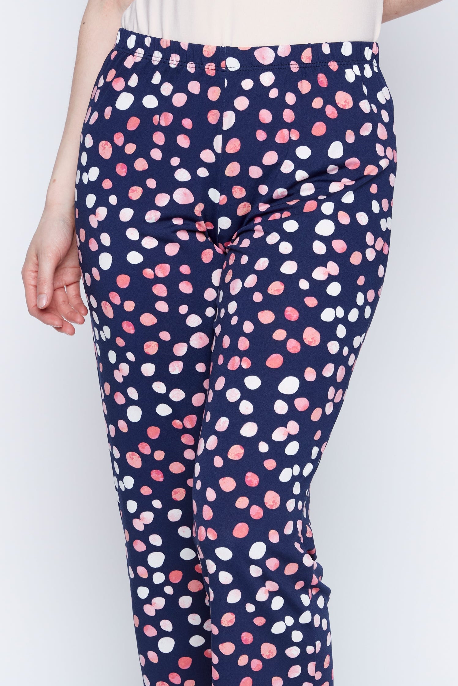 Navy coral big dot print pant