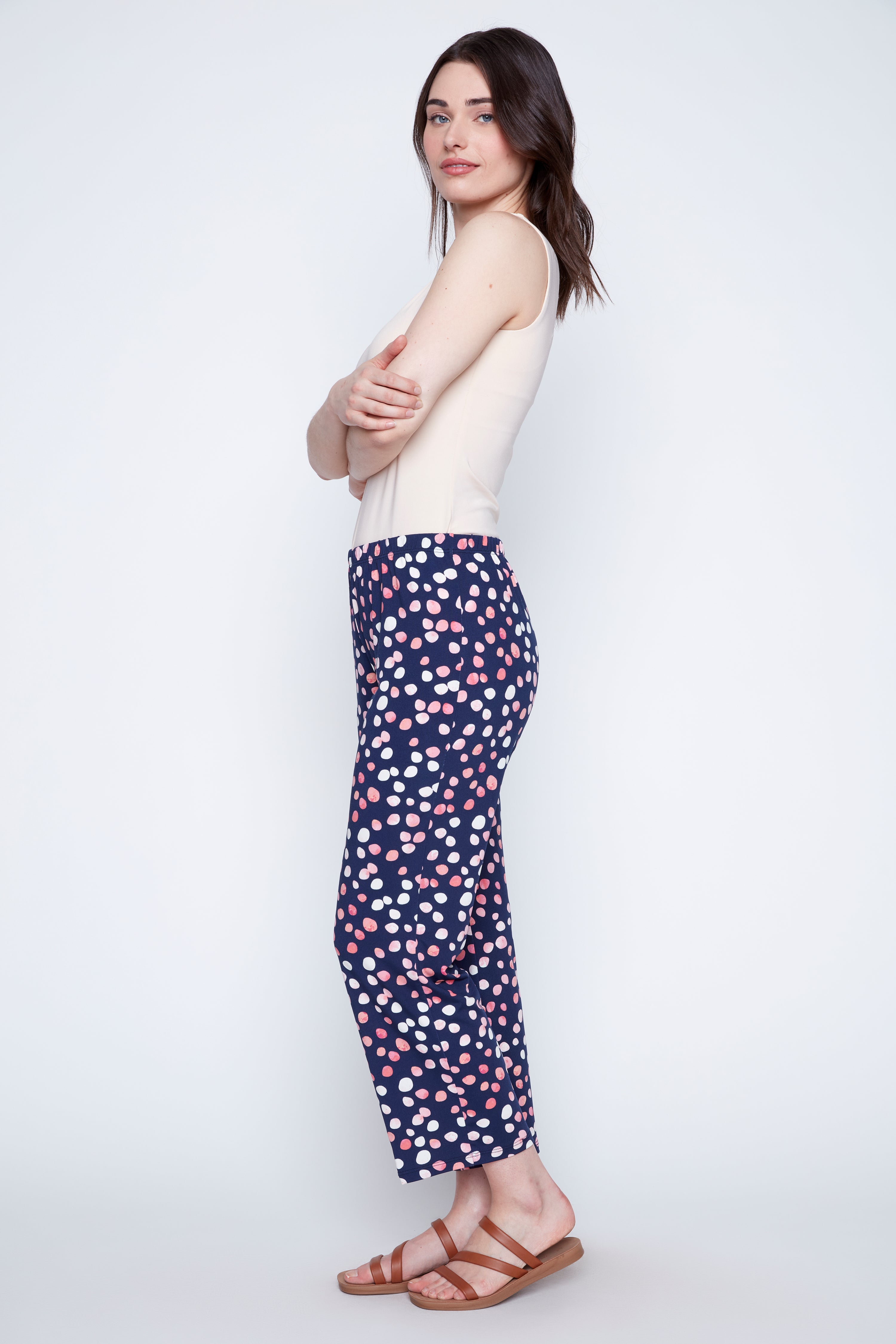 Navy coral big dot print pant