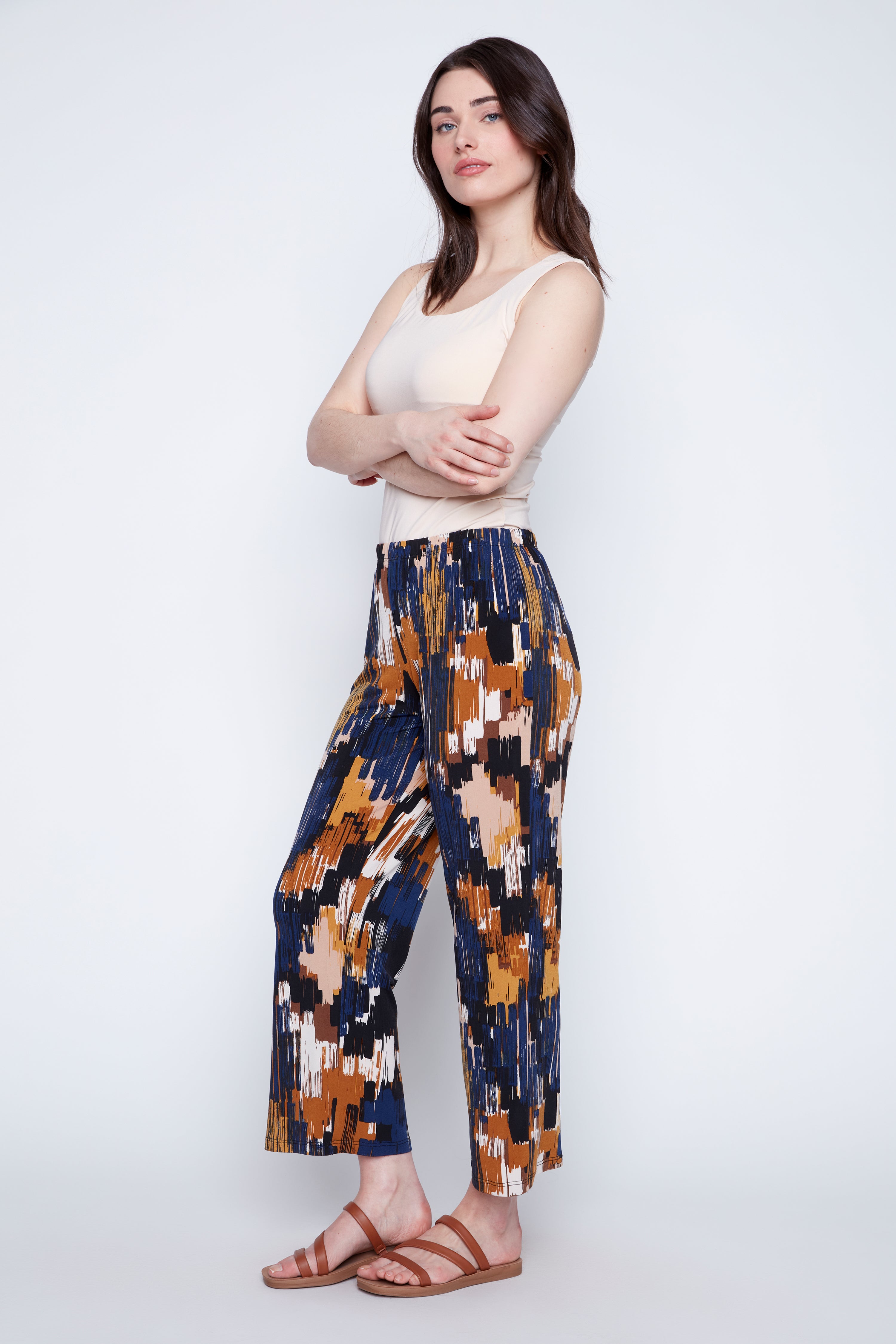 Black multi abstract print pant