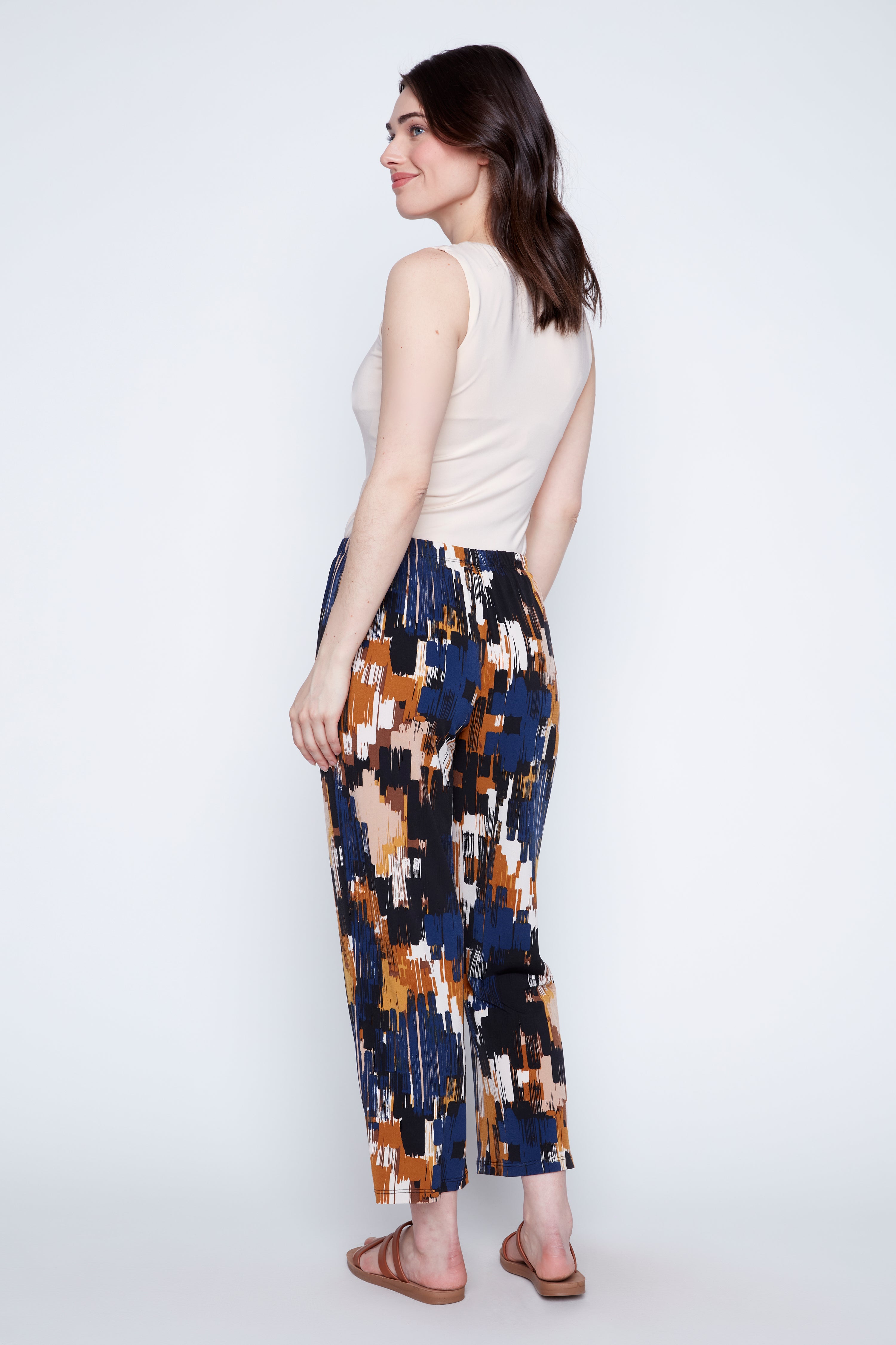 Black multi abstract print pant