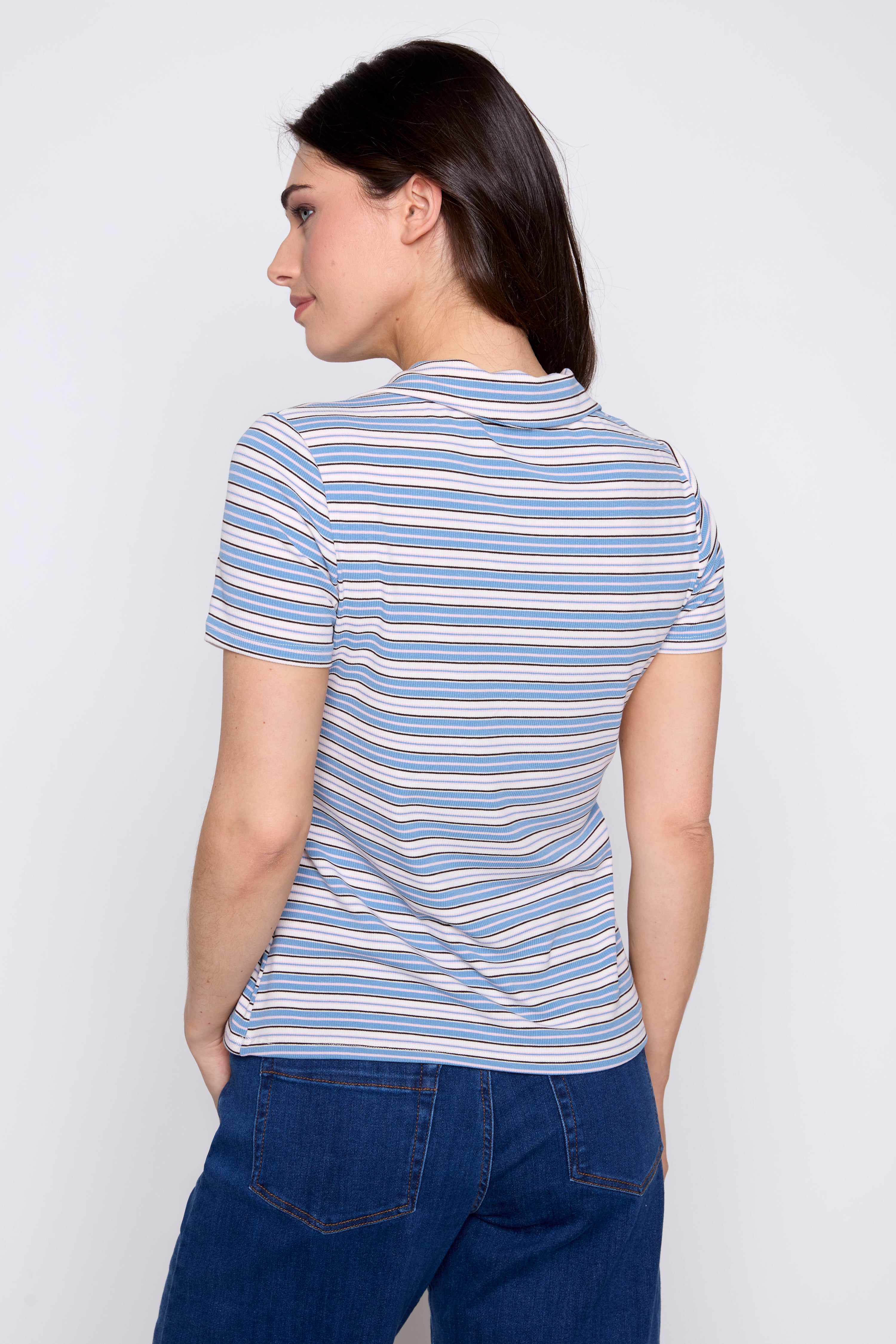 Pink stripe rib polo top