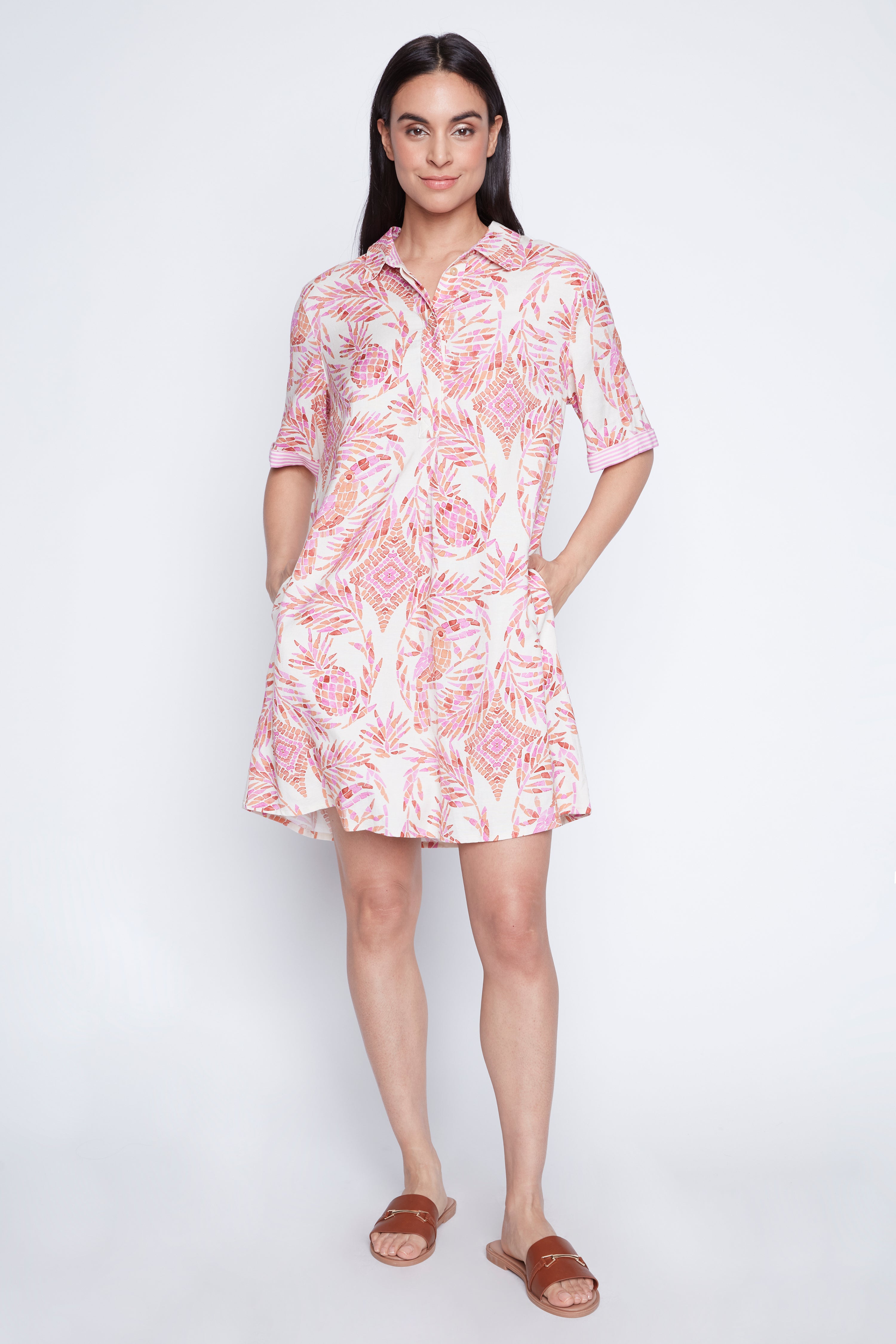 Tropical print polo dress