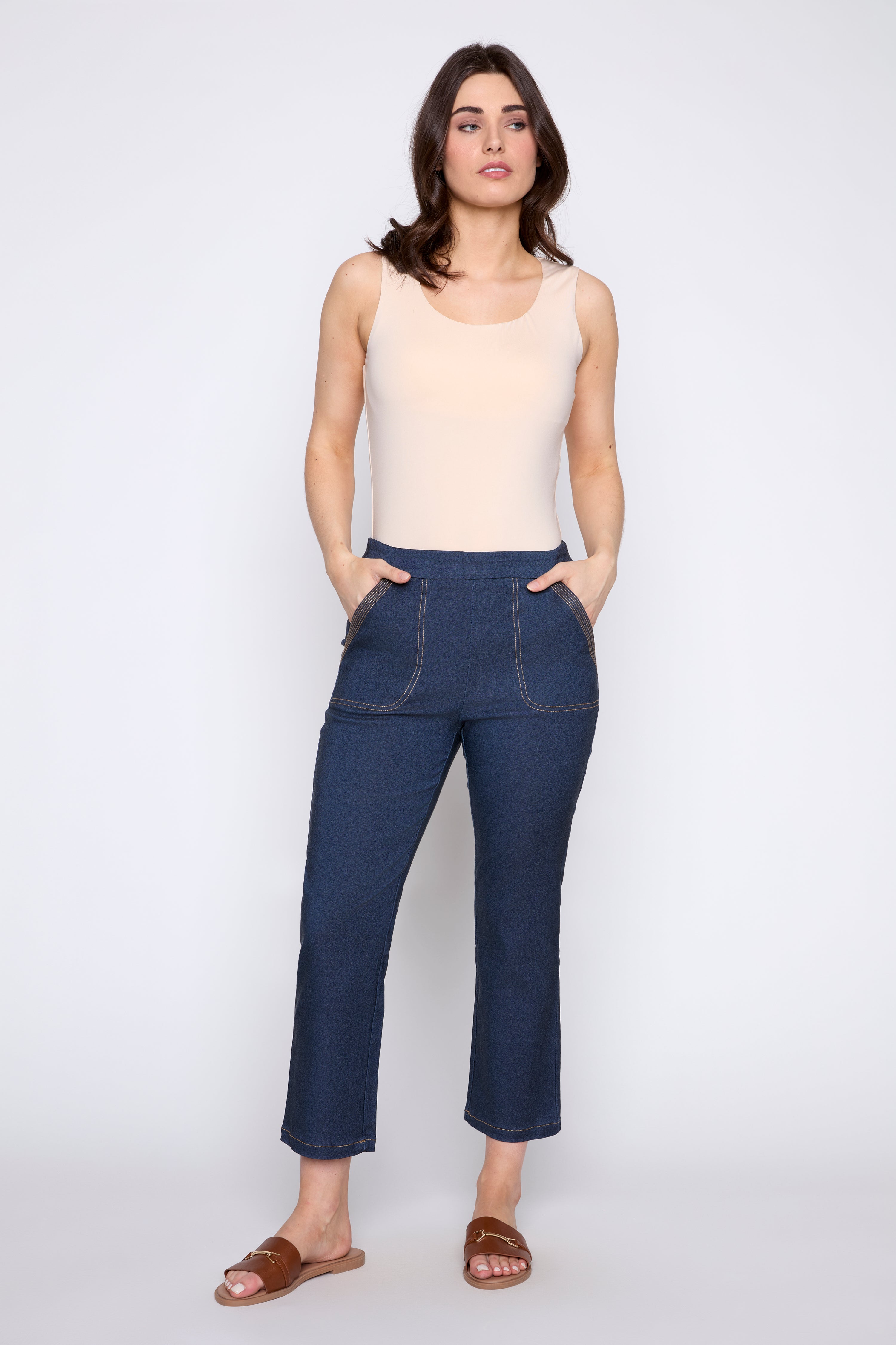 Flare leg denim look capri
