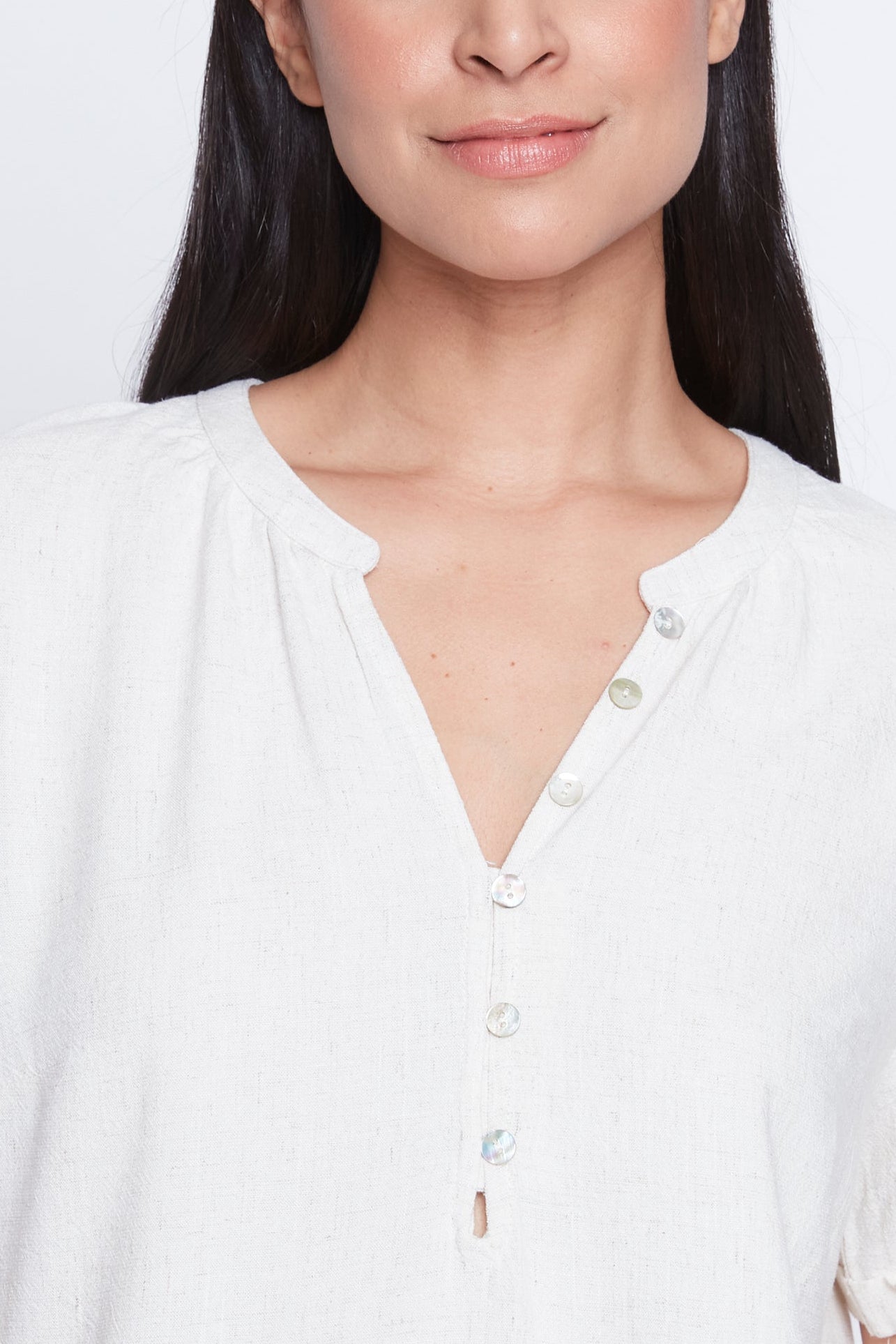 Linen blend soft pleated neck top