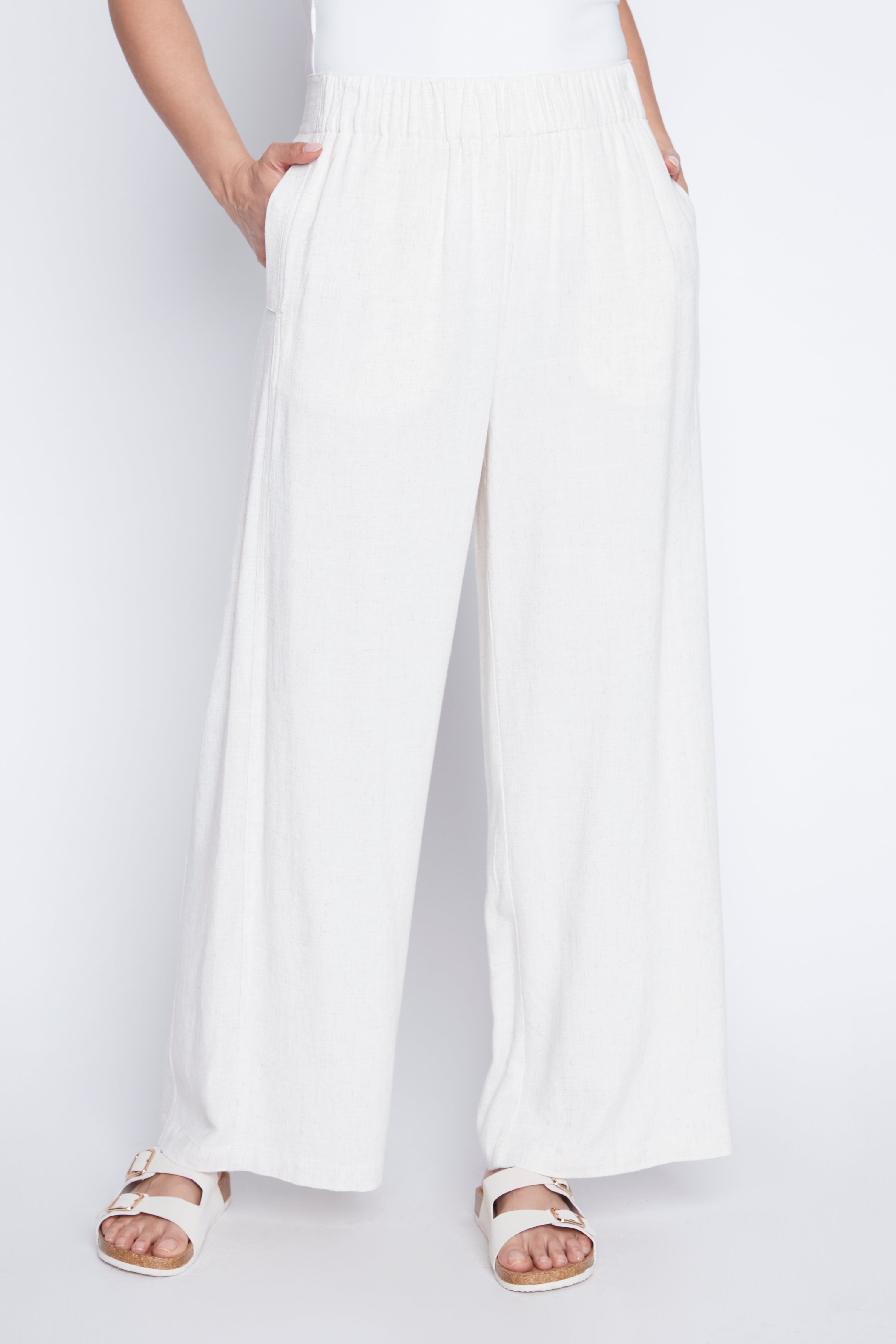 Le pantalon à jambe large en lin mélangé