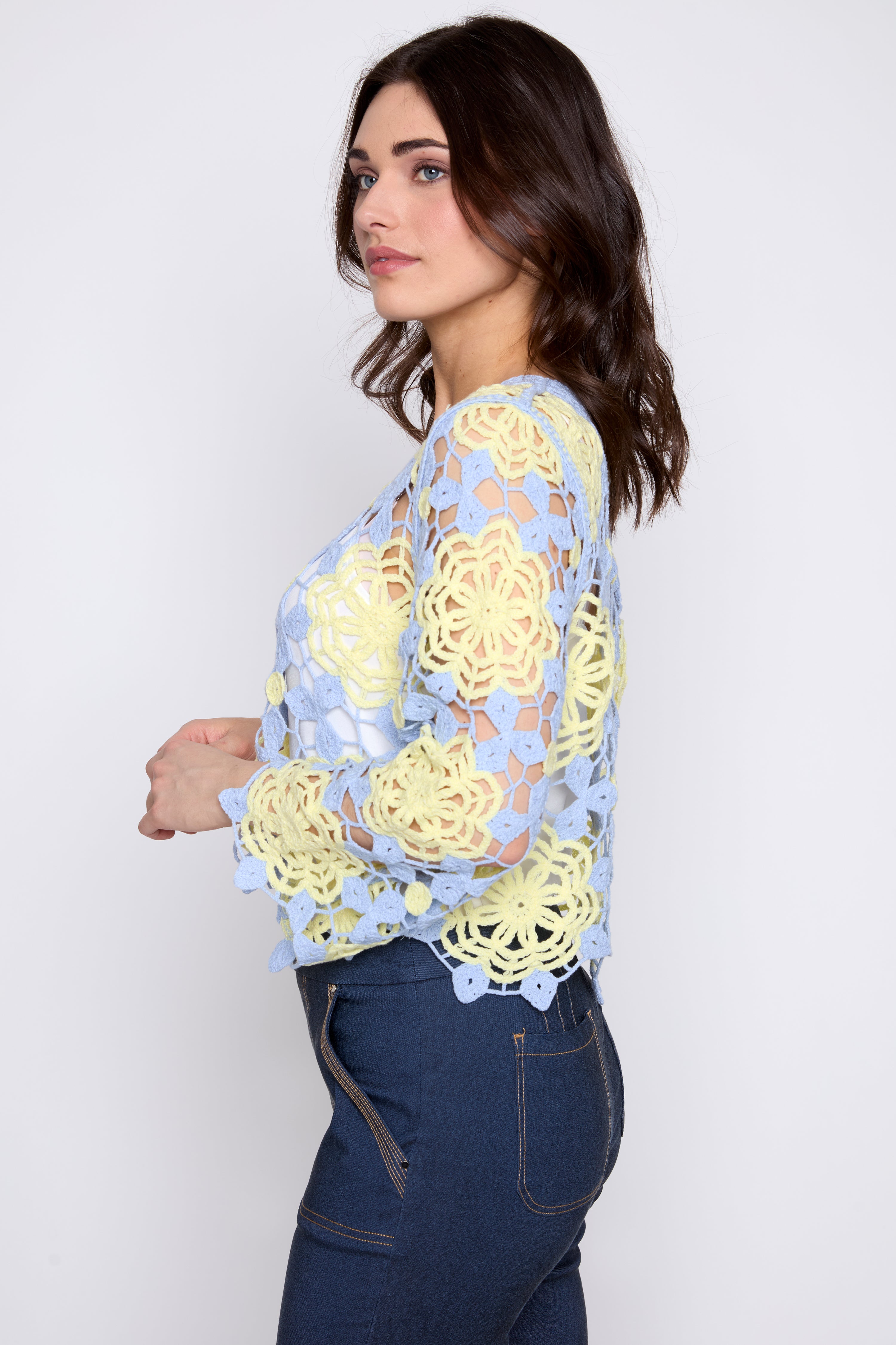 Two tone floral crochet top