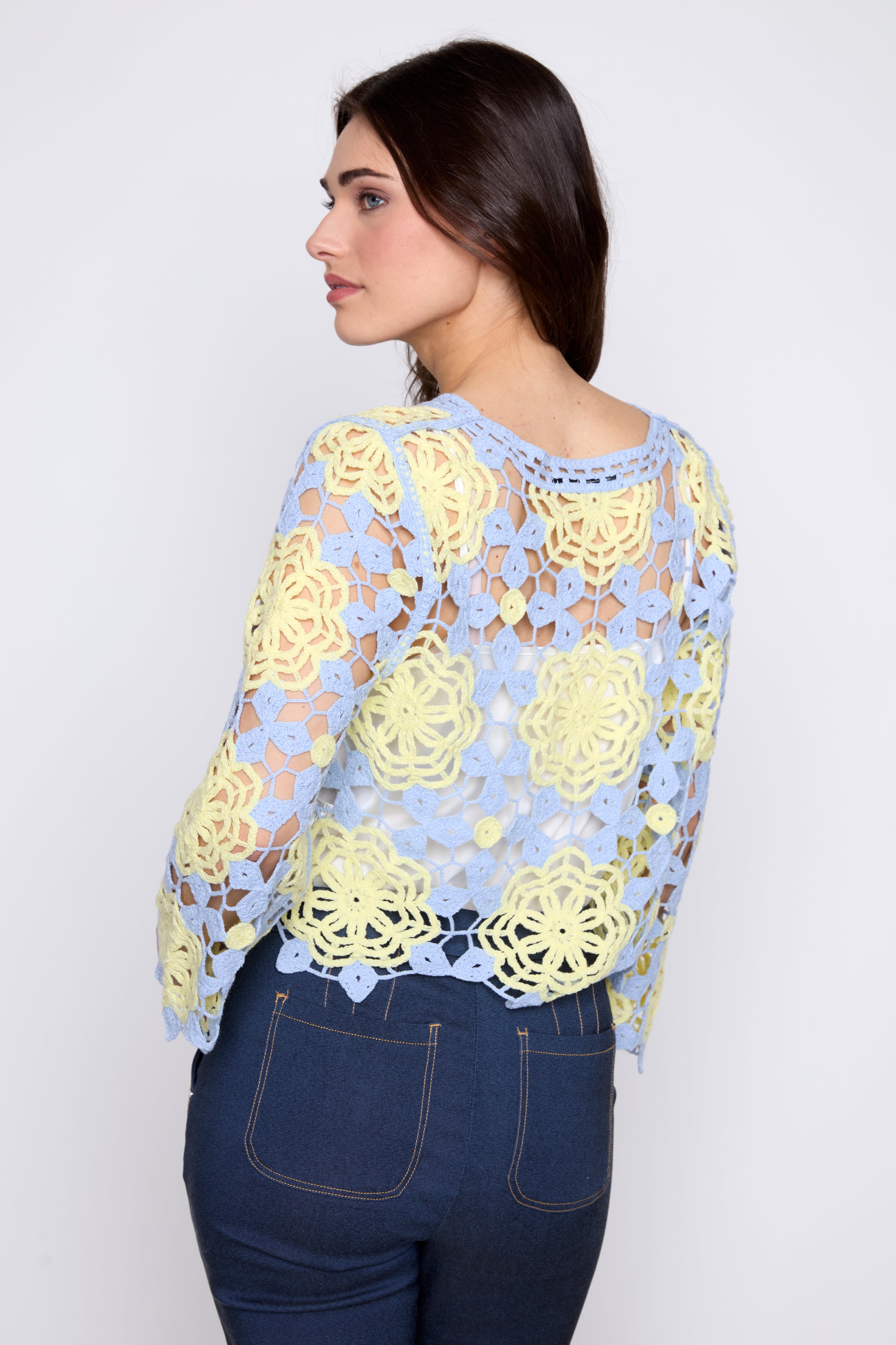Two tone floral crochet top