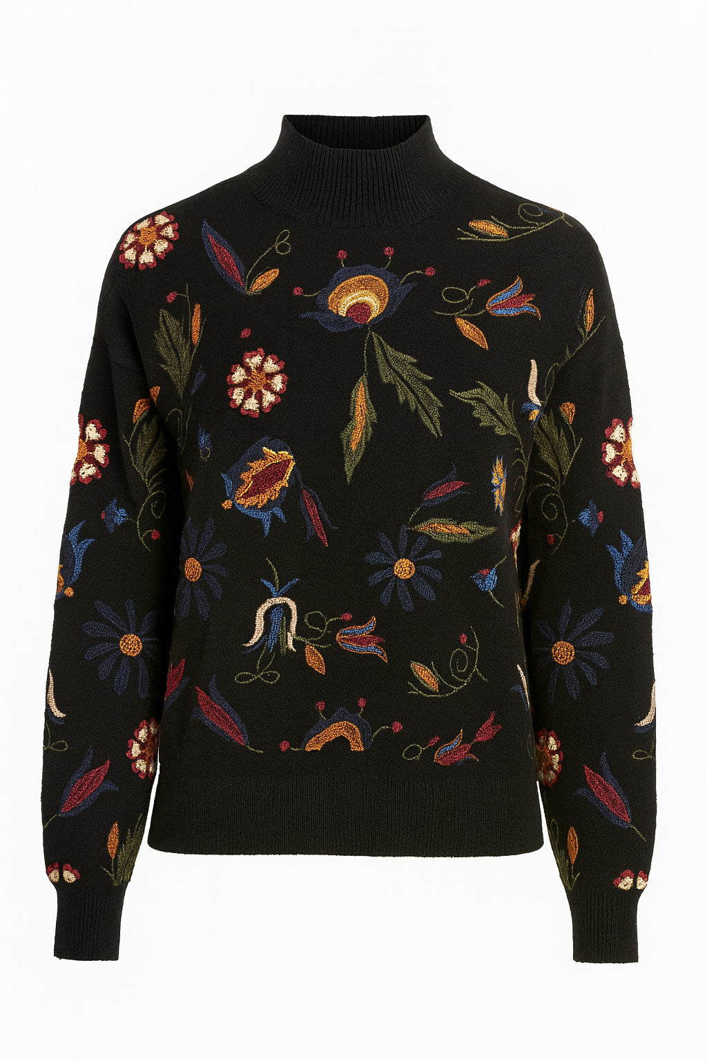 Floral leaf embroidery sweater
