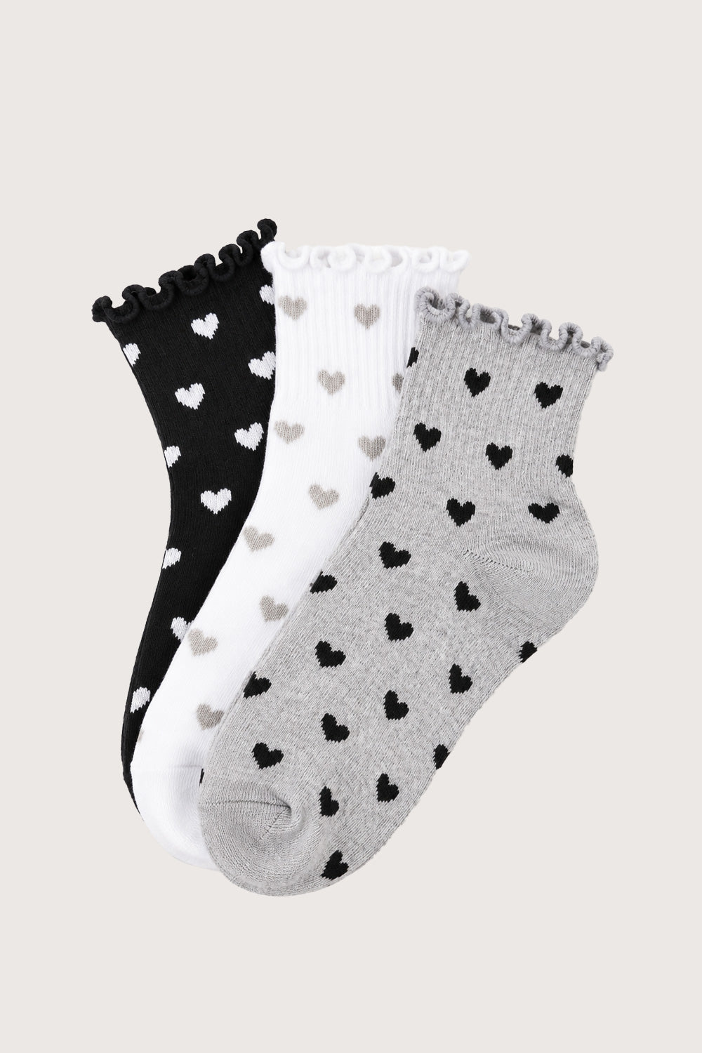 Heart Print Ankle Socks With Ruffle Trim