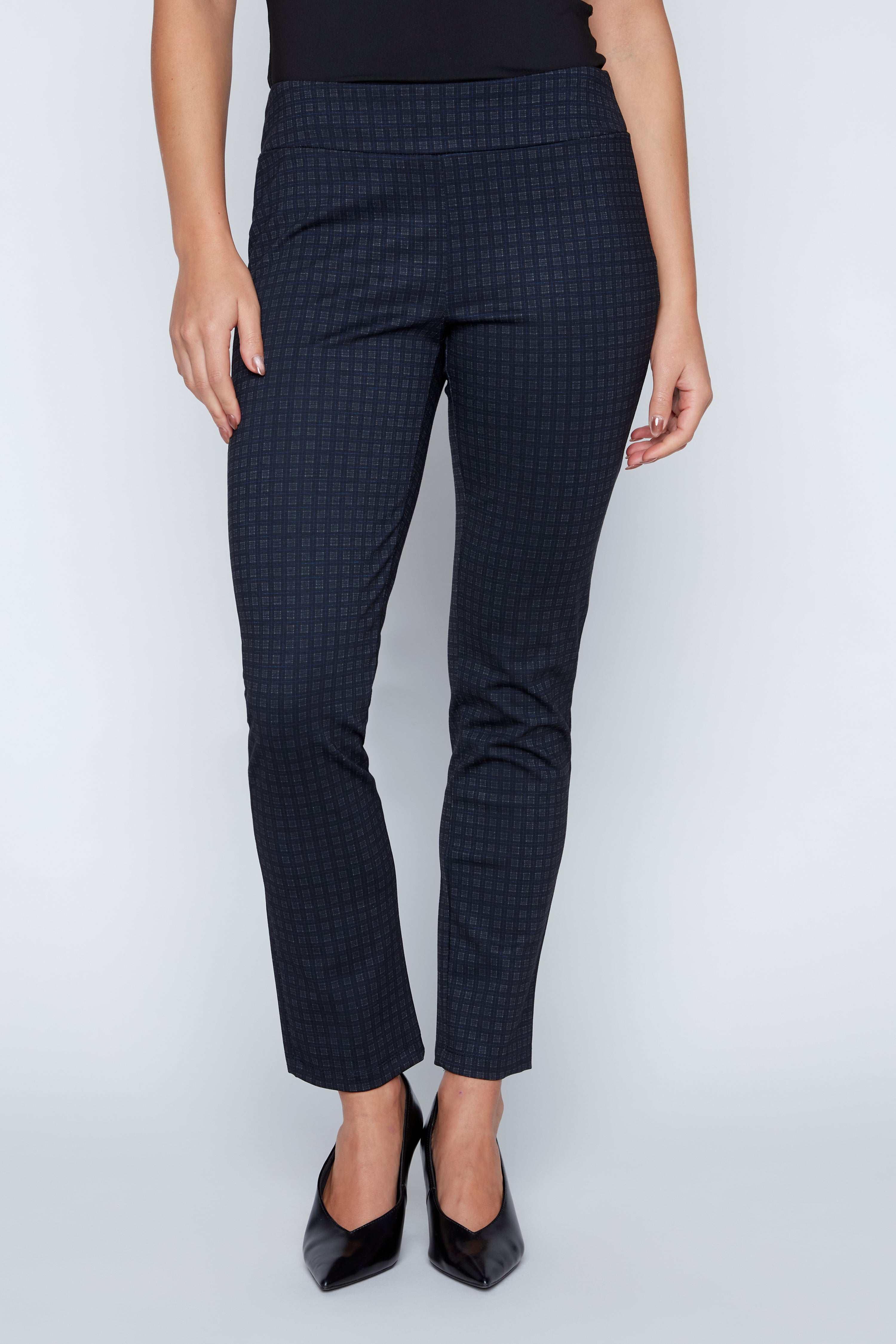 Slim leg check print pant