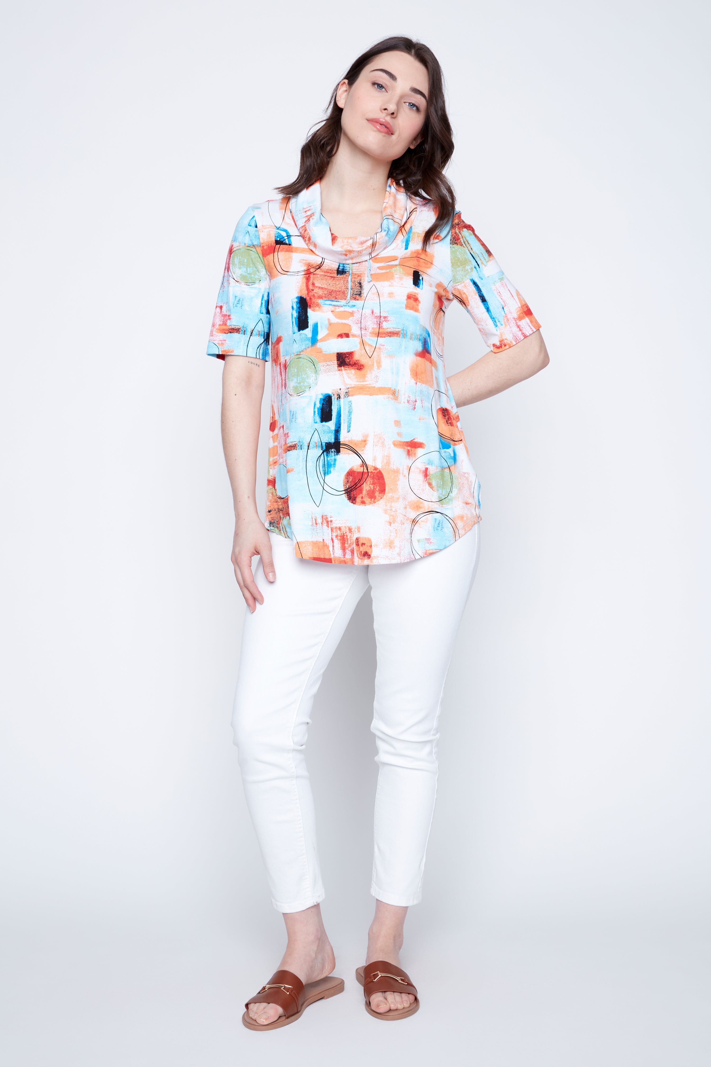 Cowl neck printed tunic