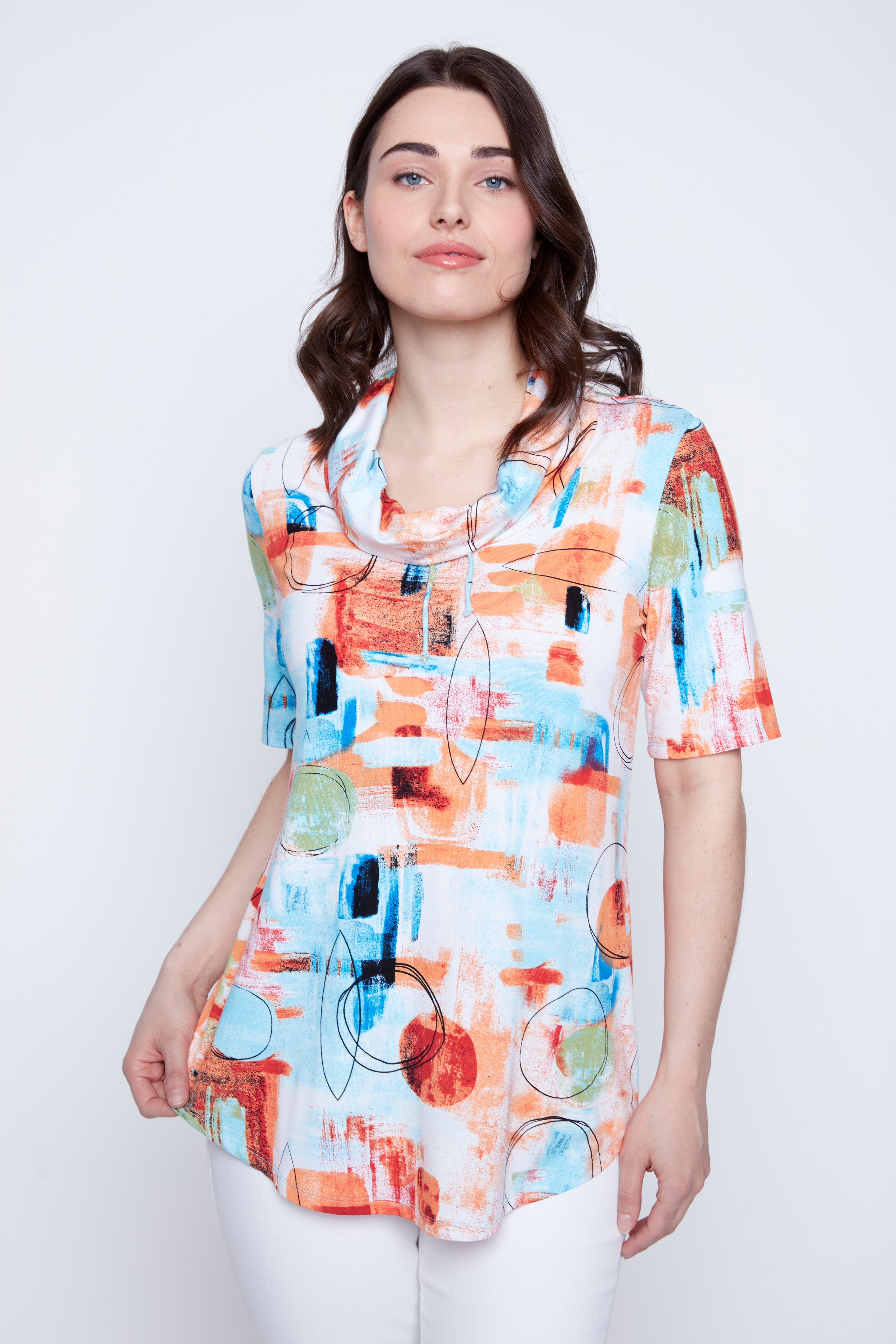 Cowl neck printed tunic