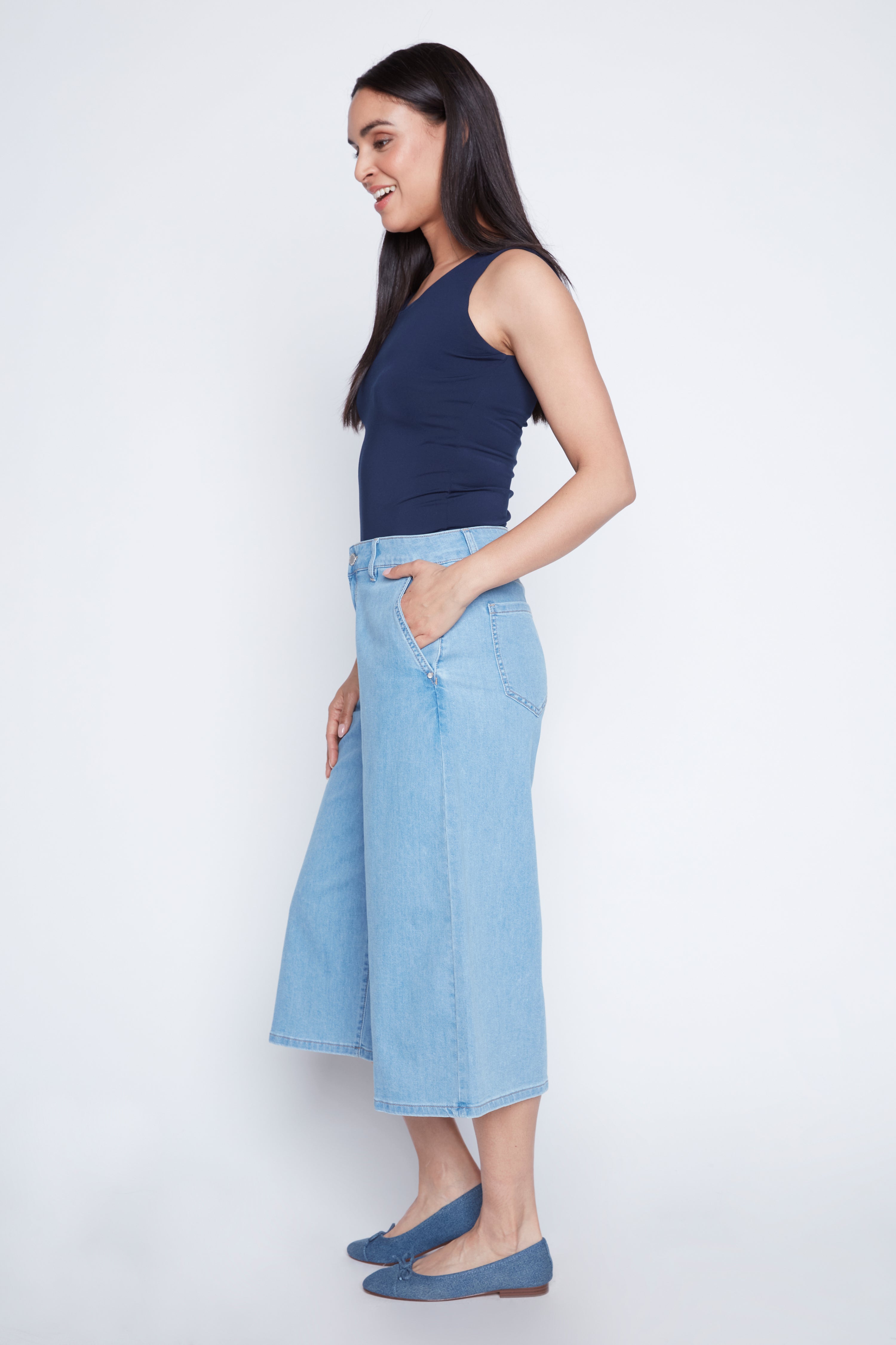 Wide leg stretch palazzo jean
