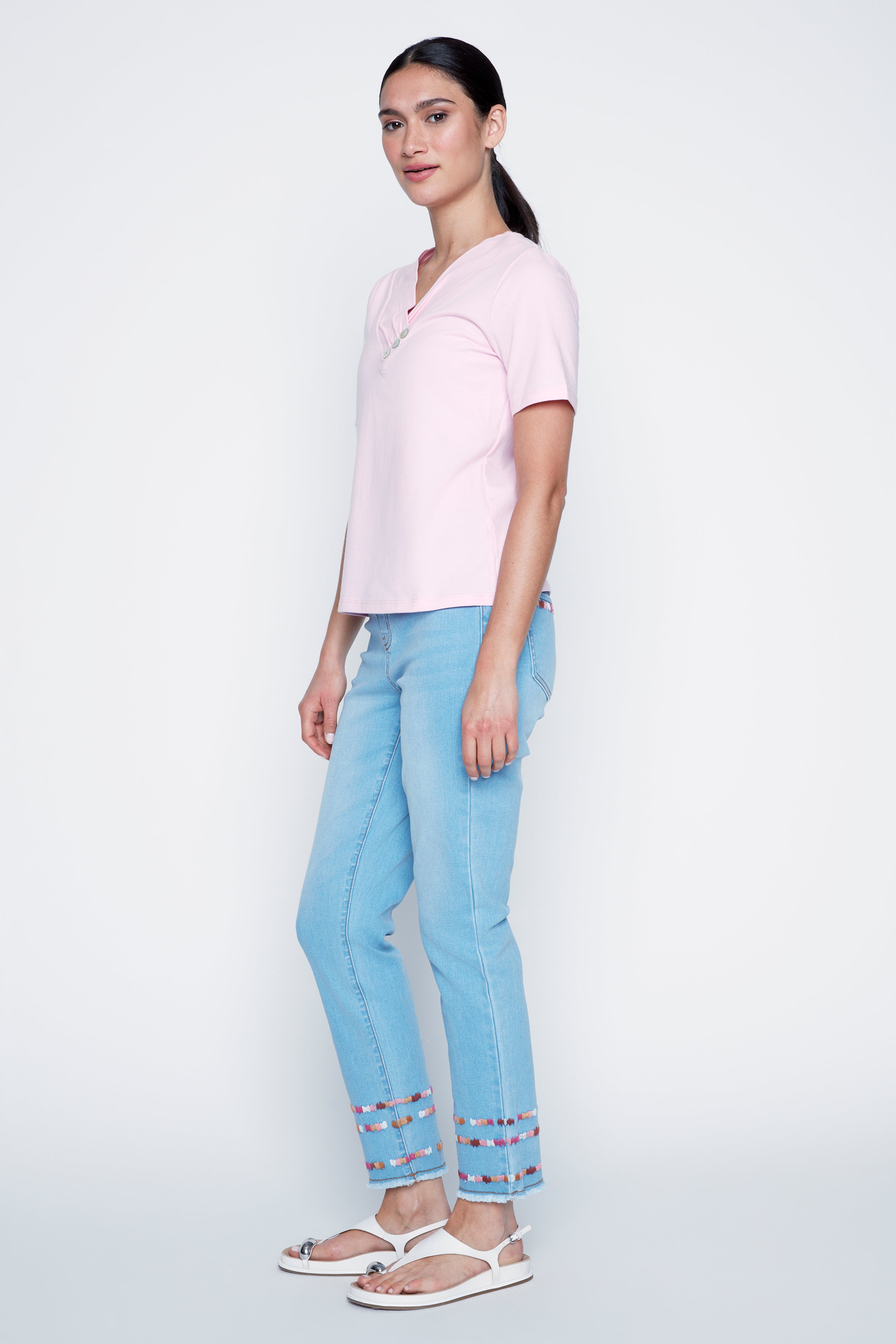 Audrey slim leg embroidered hem jean