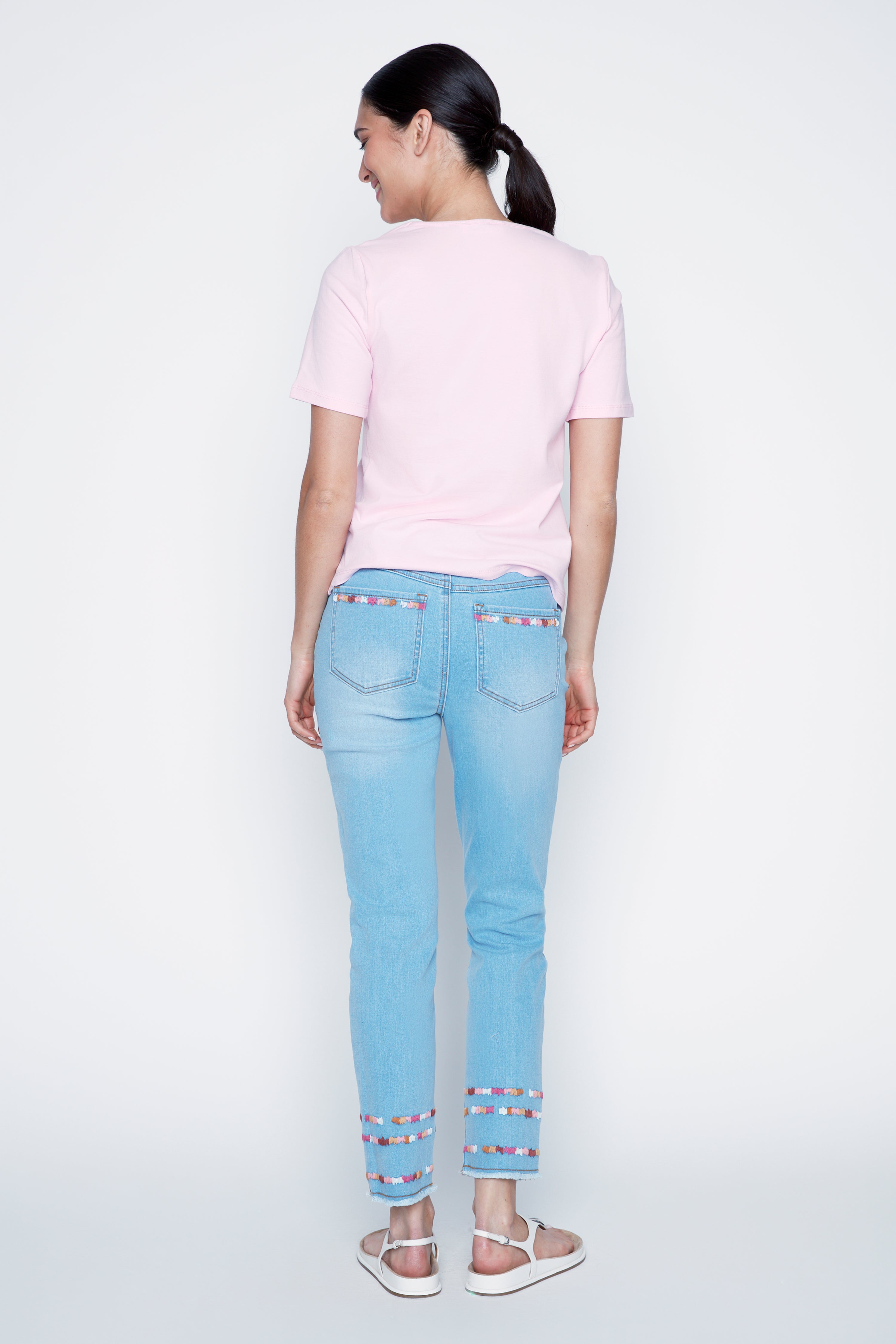 Audrey slim leg embroidered hem jean