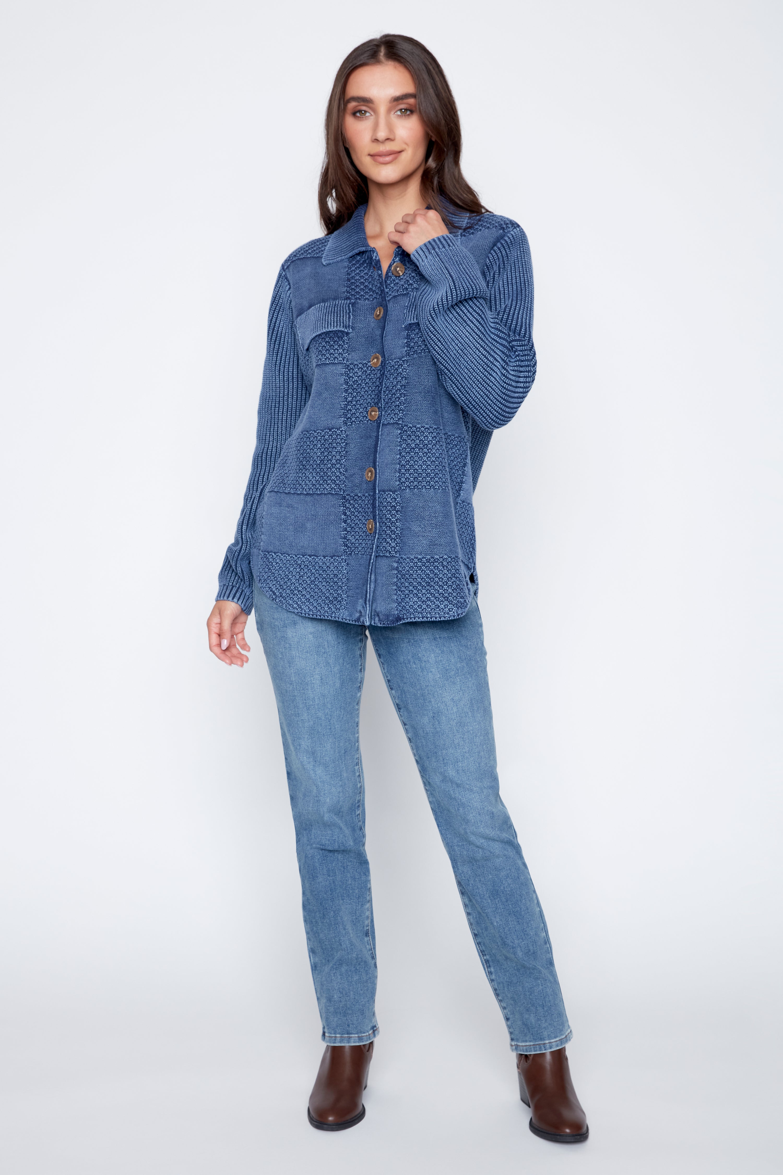 Button front cotton shacket