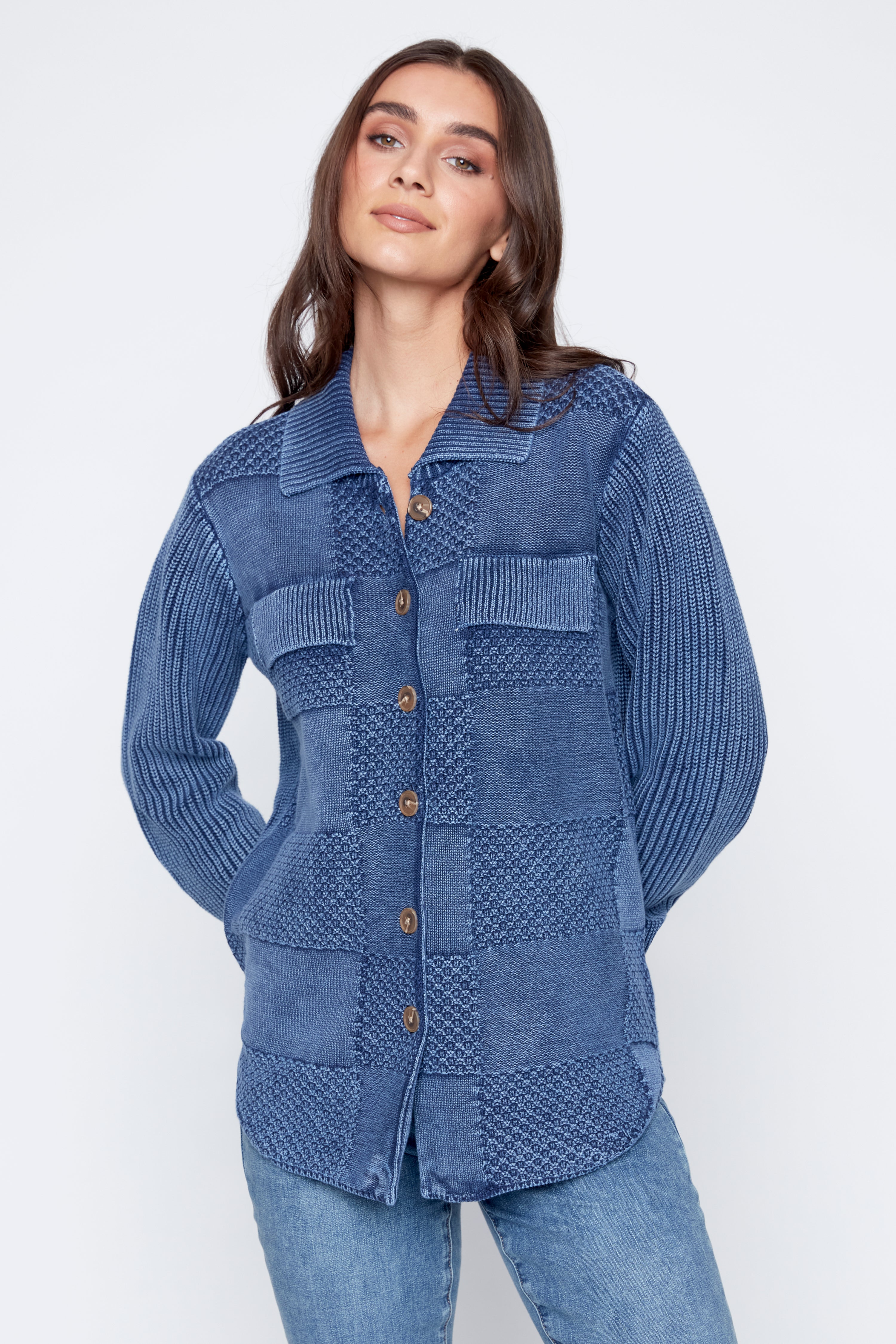 Button front cotton shacket