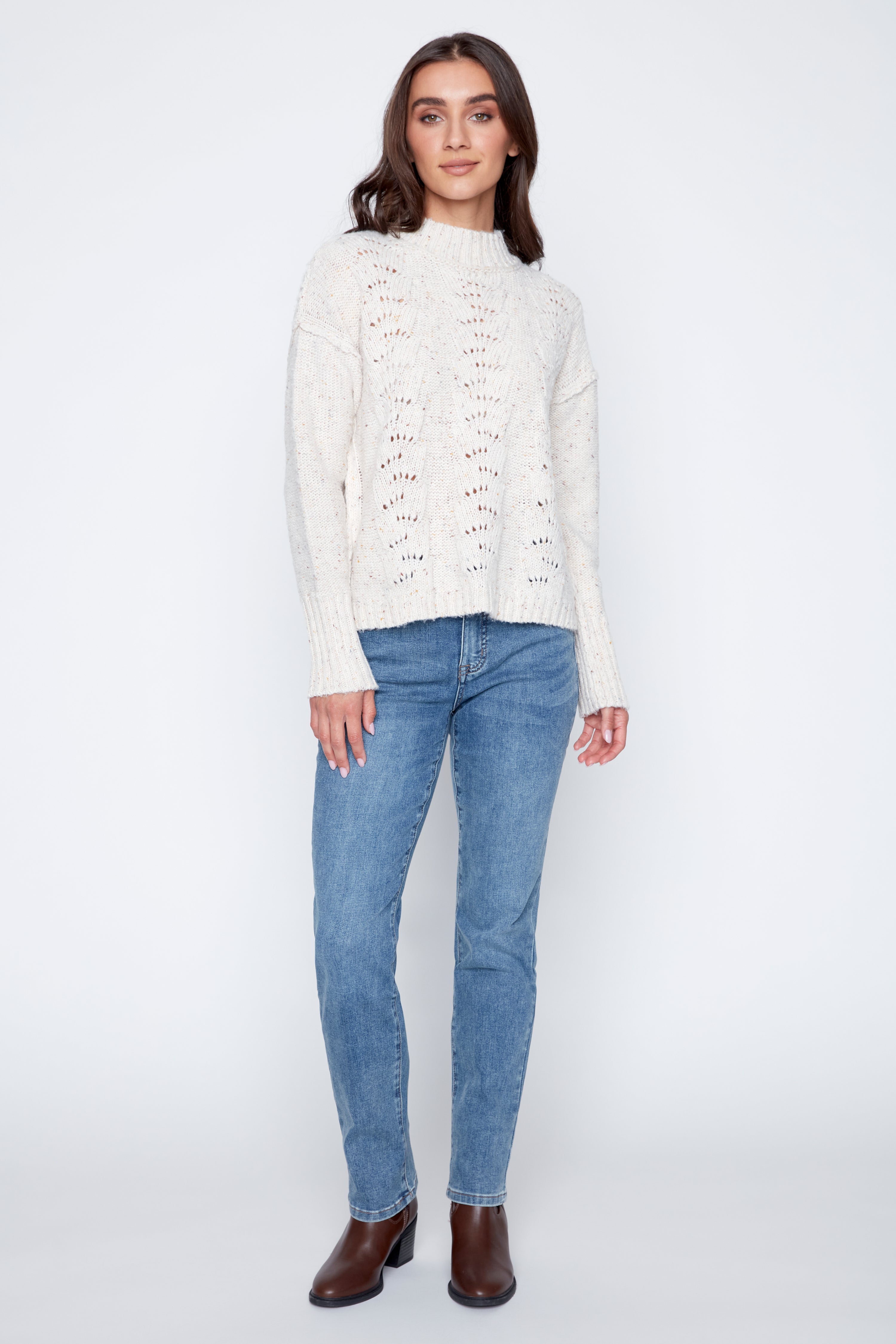 Puff sleeve speckled sweater