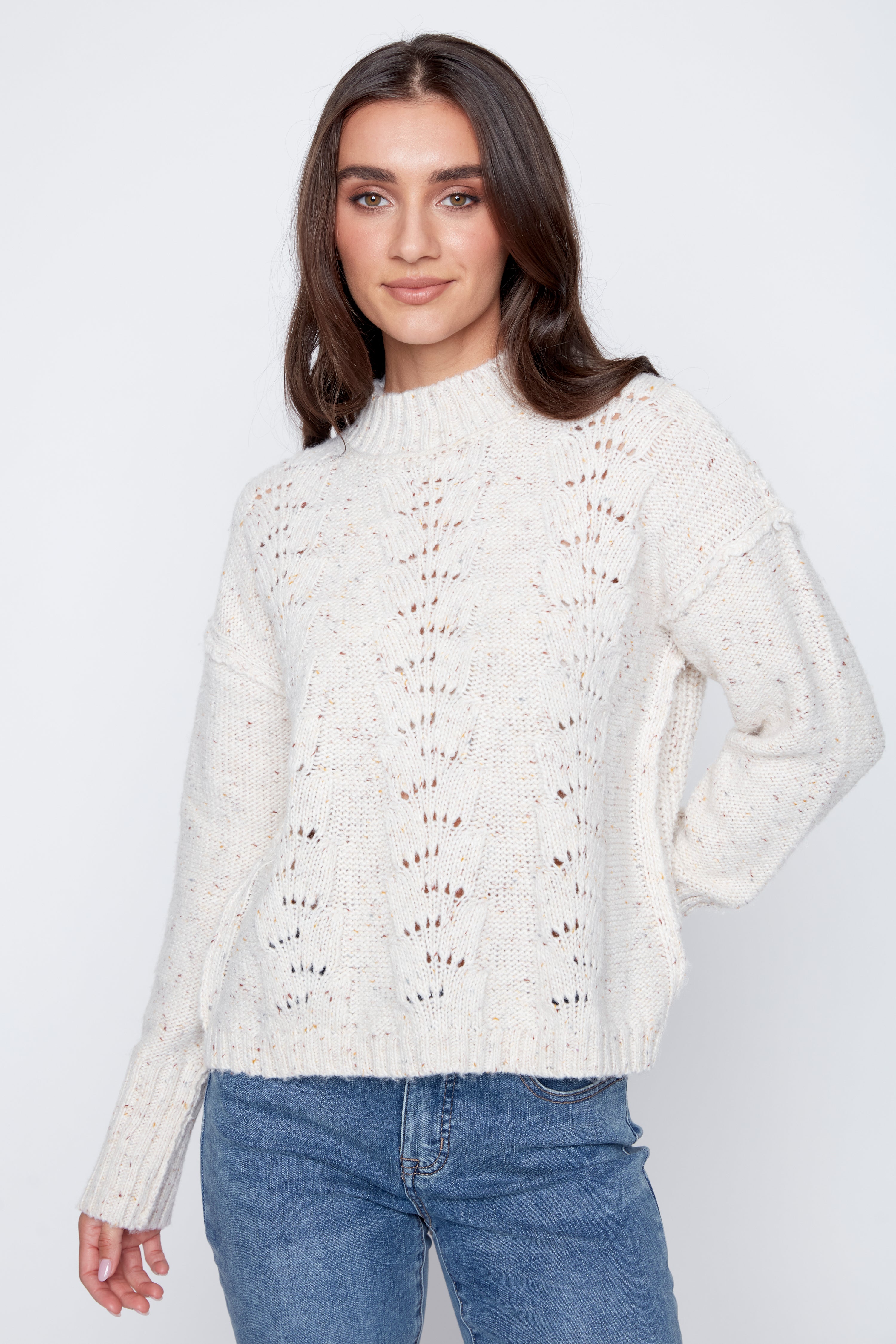 Puff sleeve speckled sweater