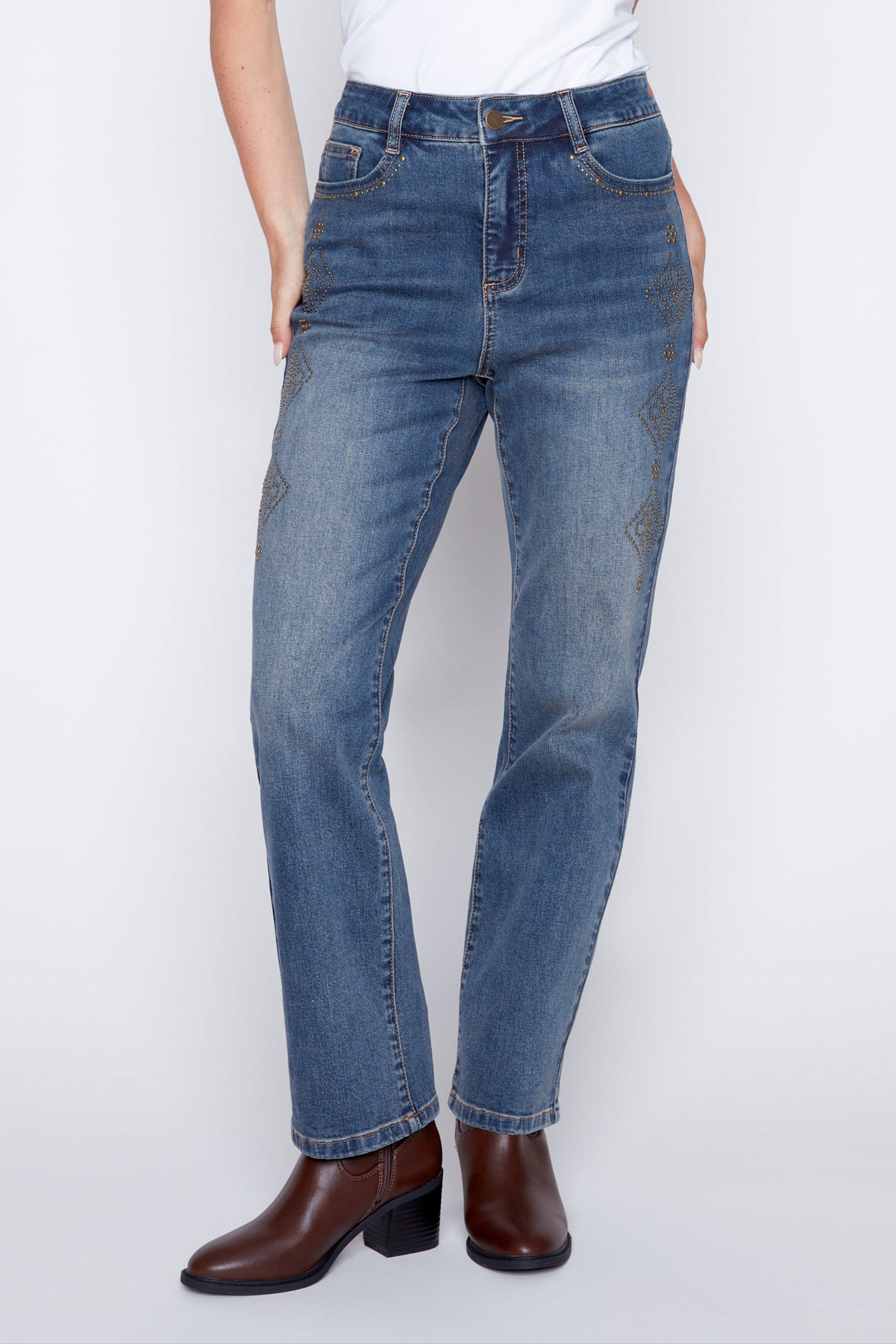 Stud design straight leg jean