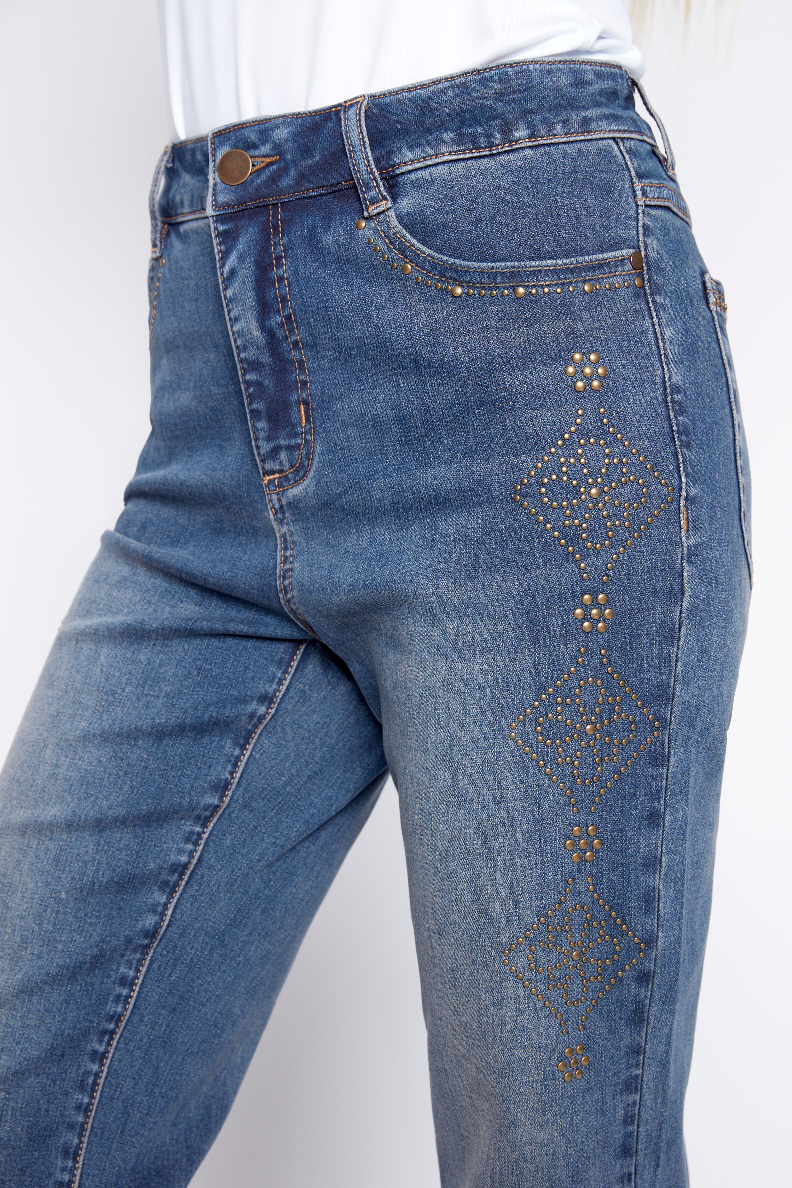 Stud design straight leg jean