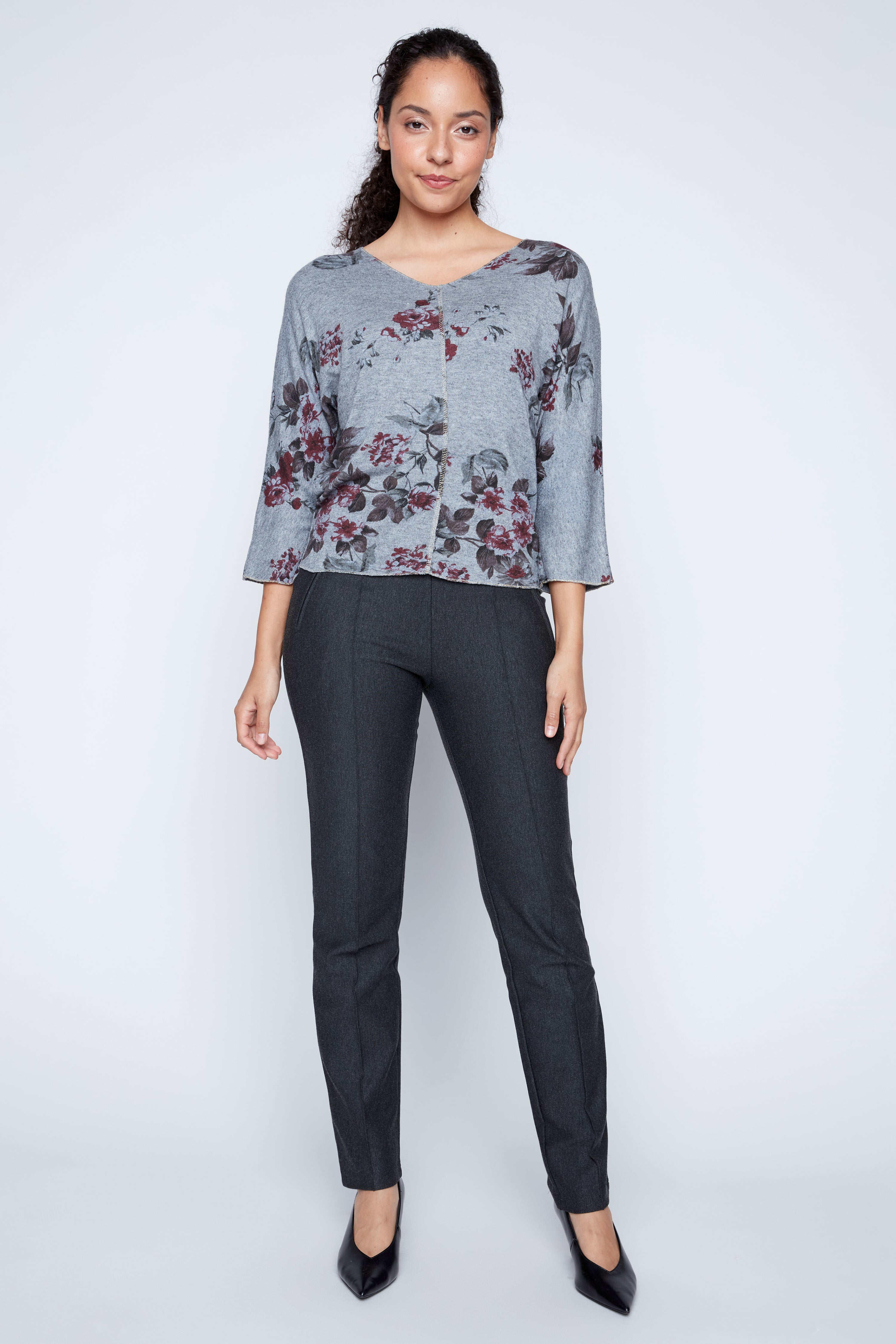 Floral print top with lurex stitch