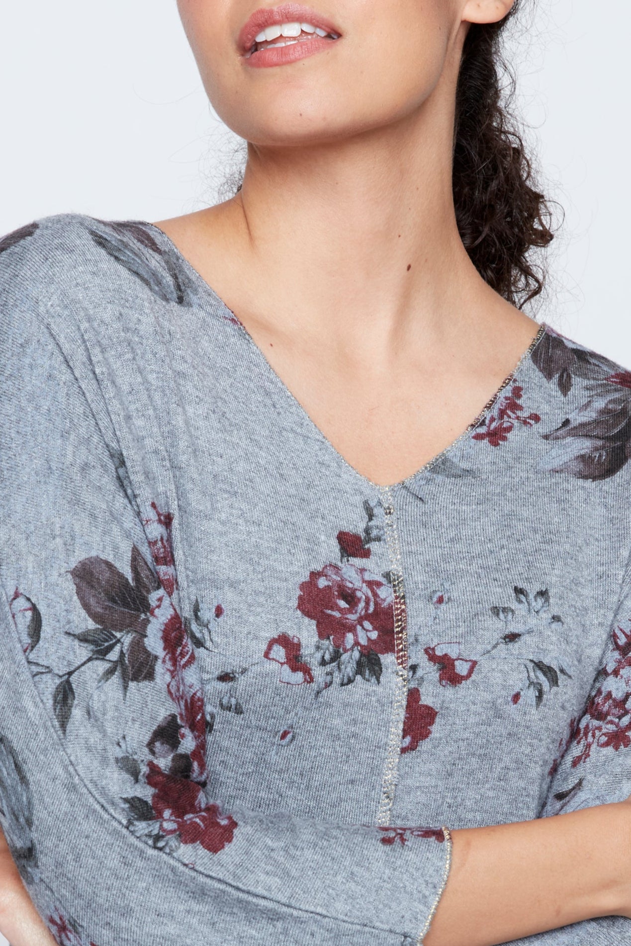 Floral print top with lurex stitch