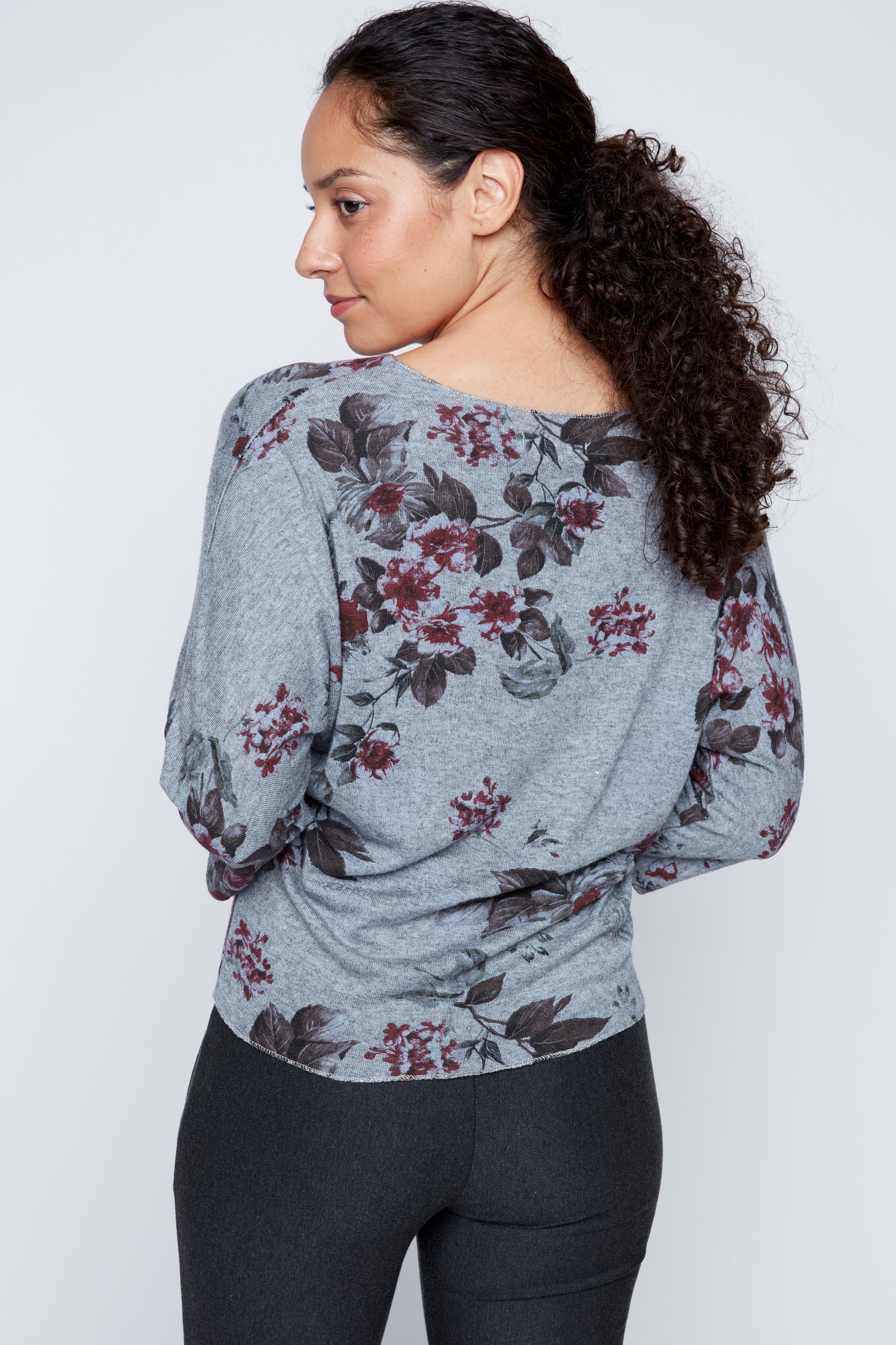 Floral print top with lurex stitch