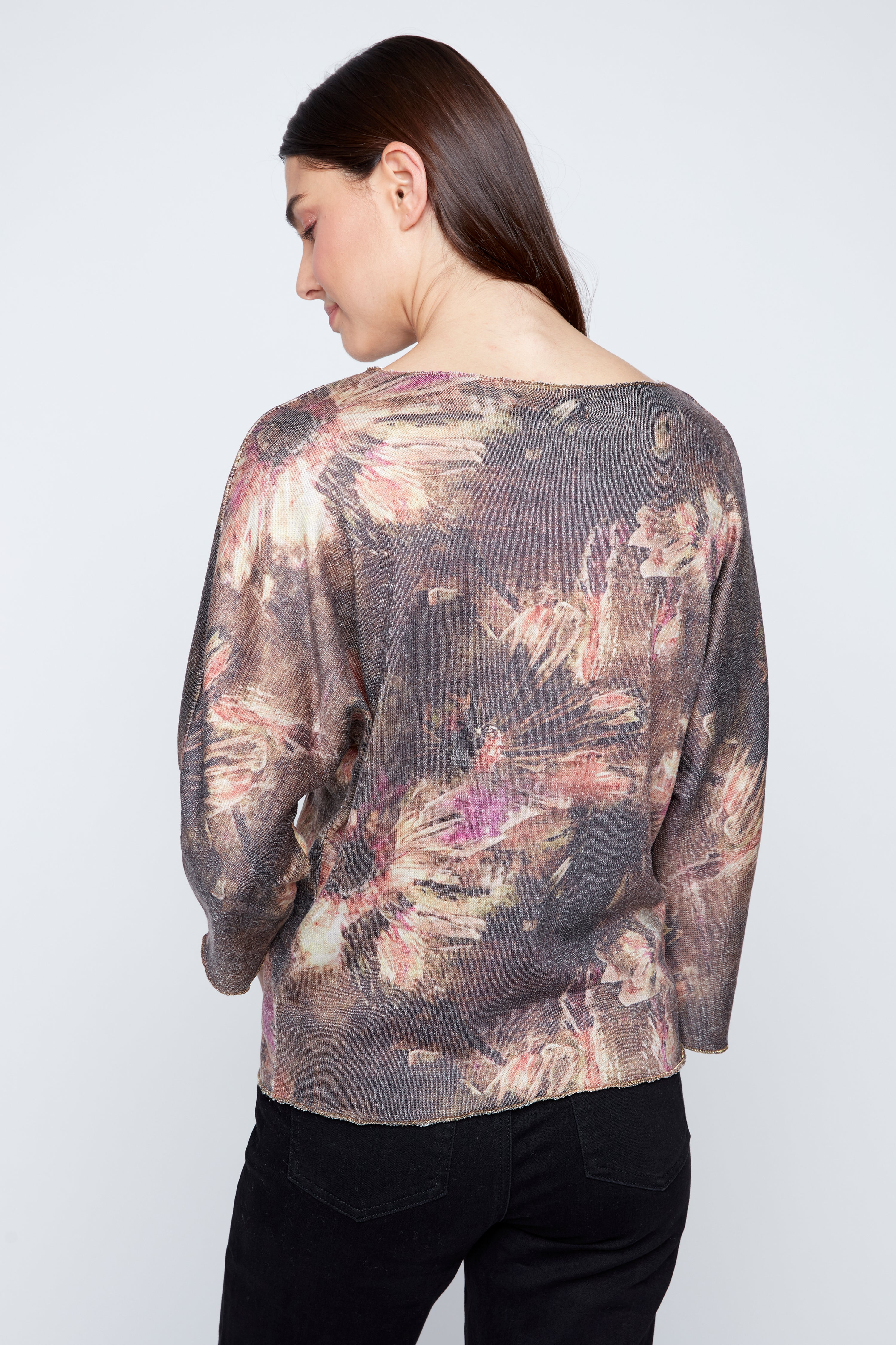 Floral print top with lurex stitch