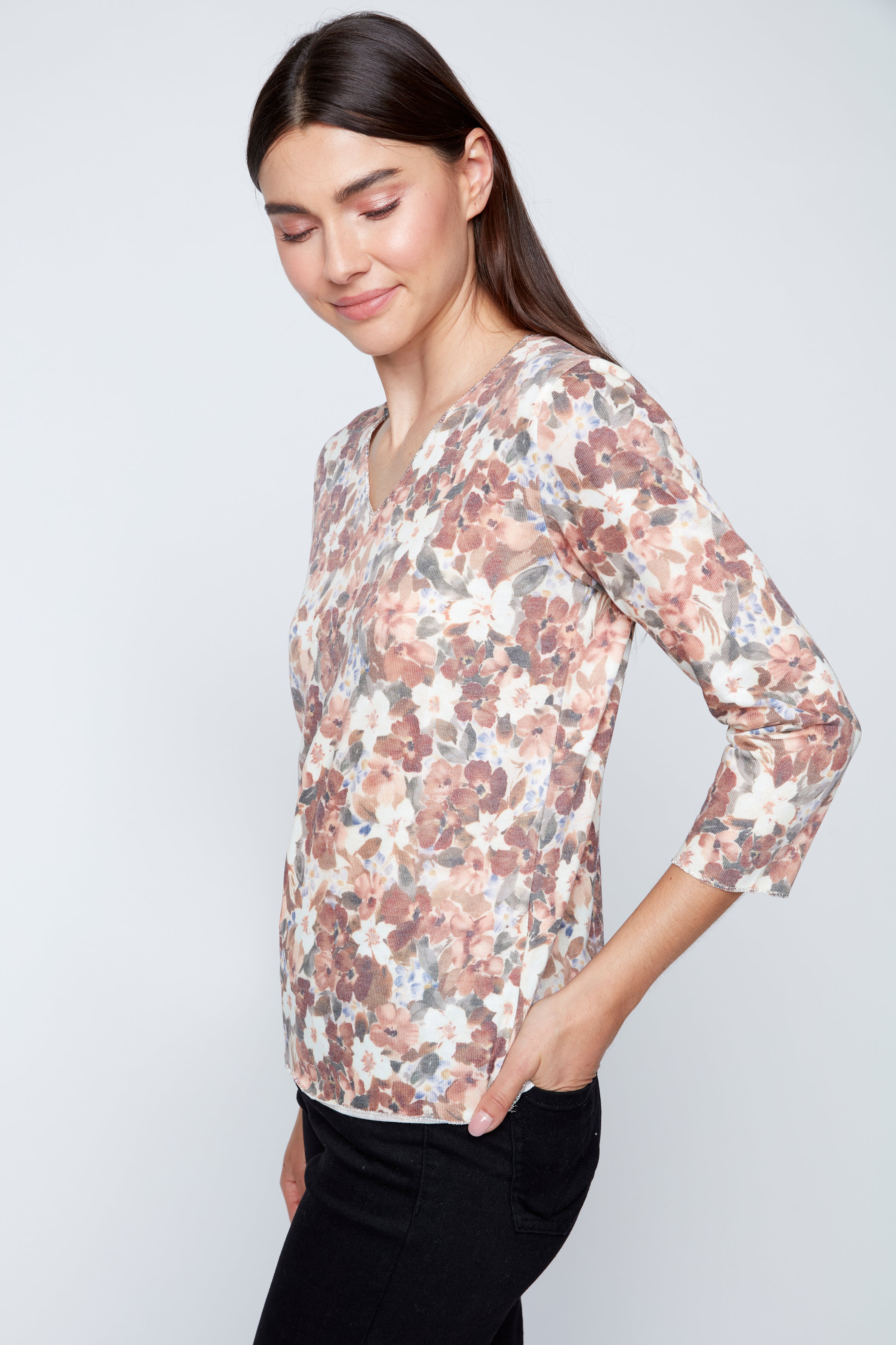 Flower print V-neck top