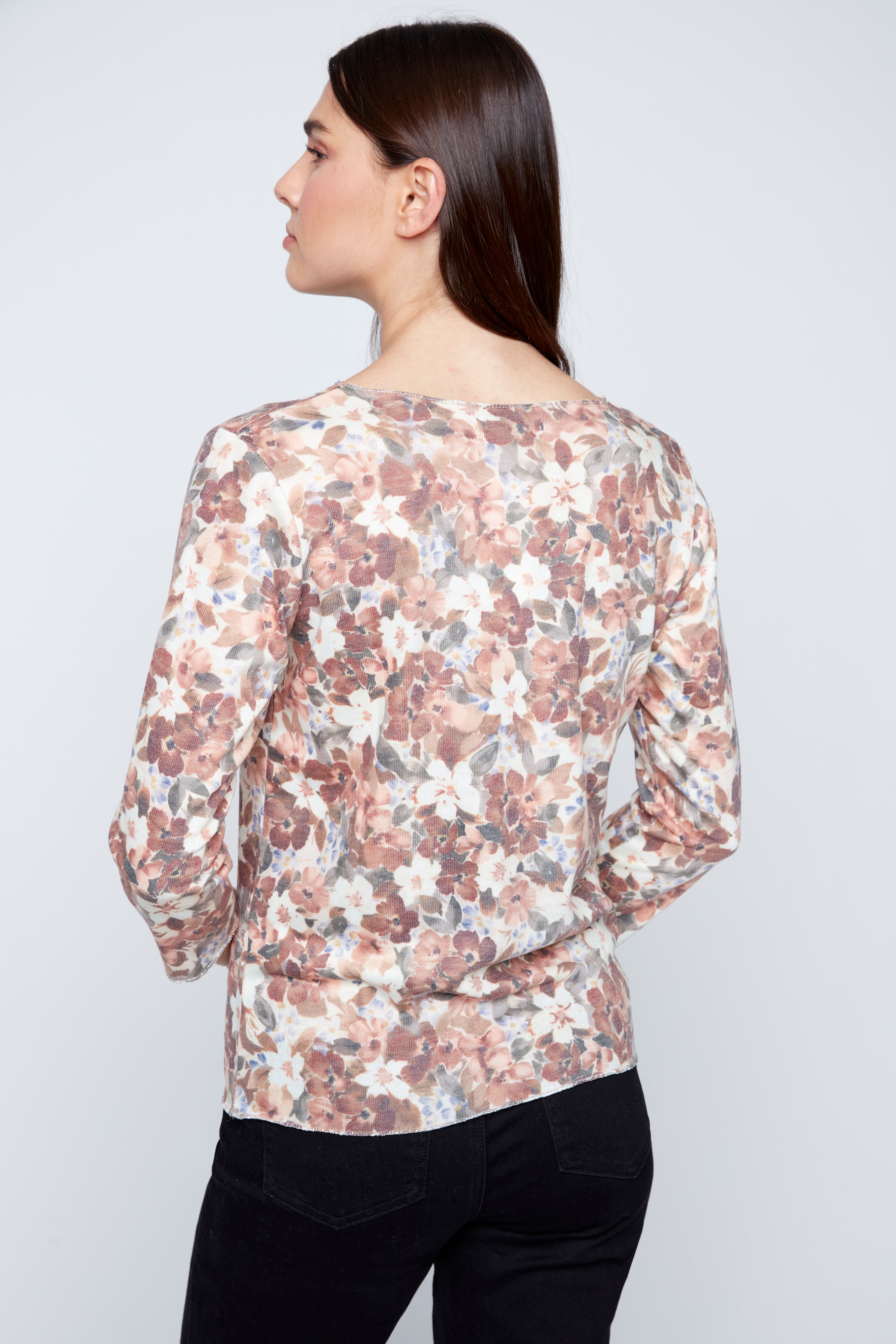 Flower print V-neck top