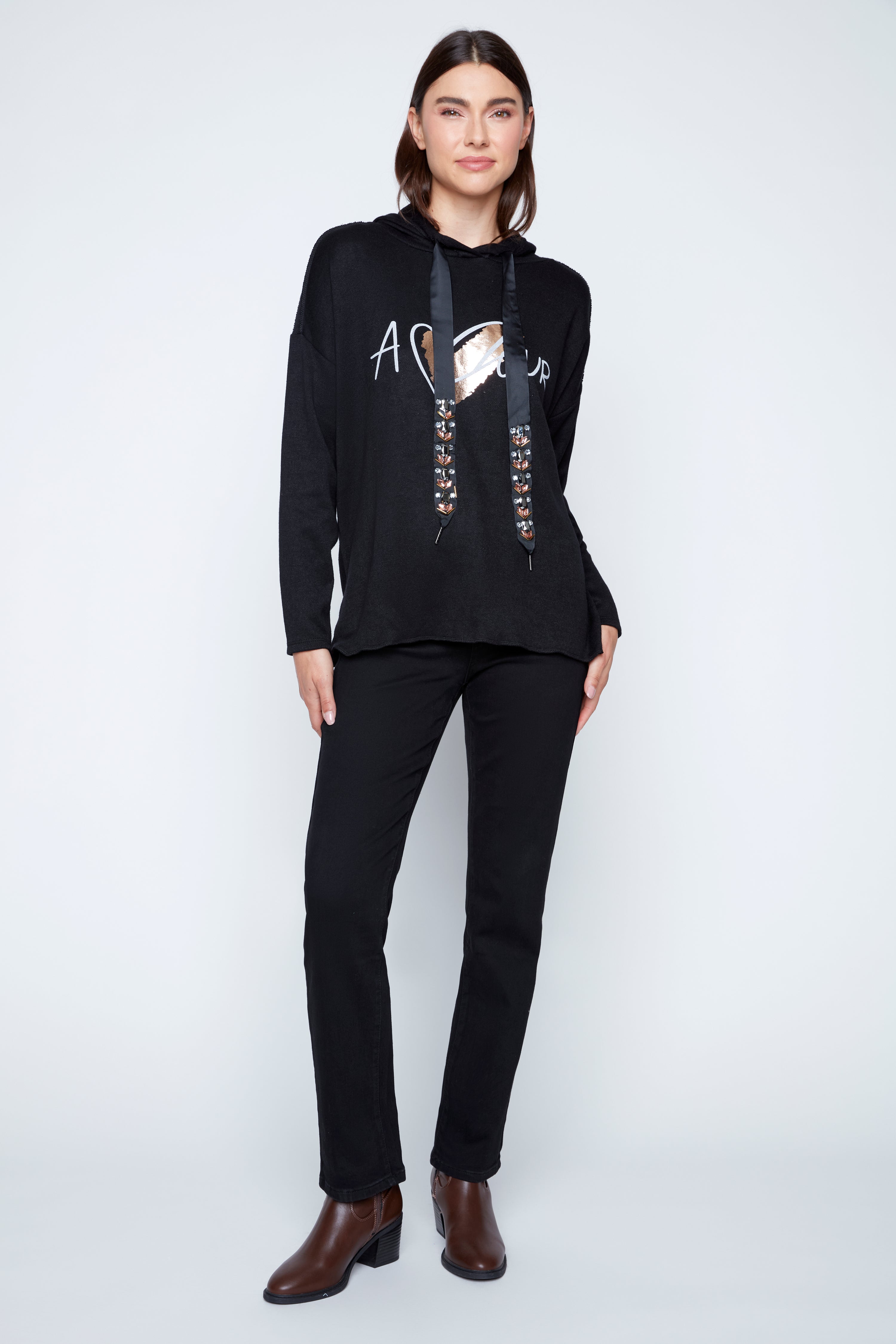 Amore print hooded top