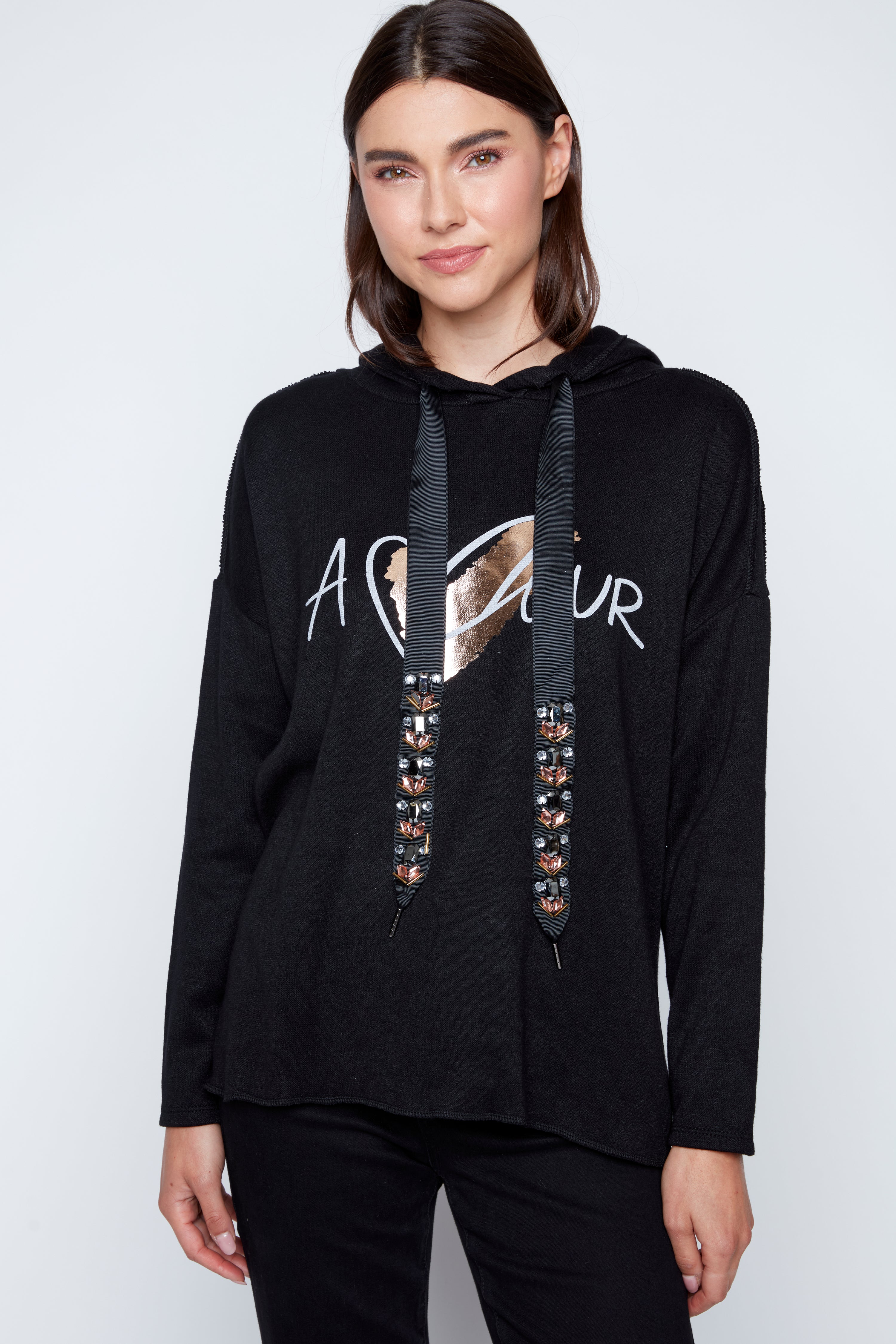 Amore print hooded top