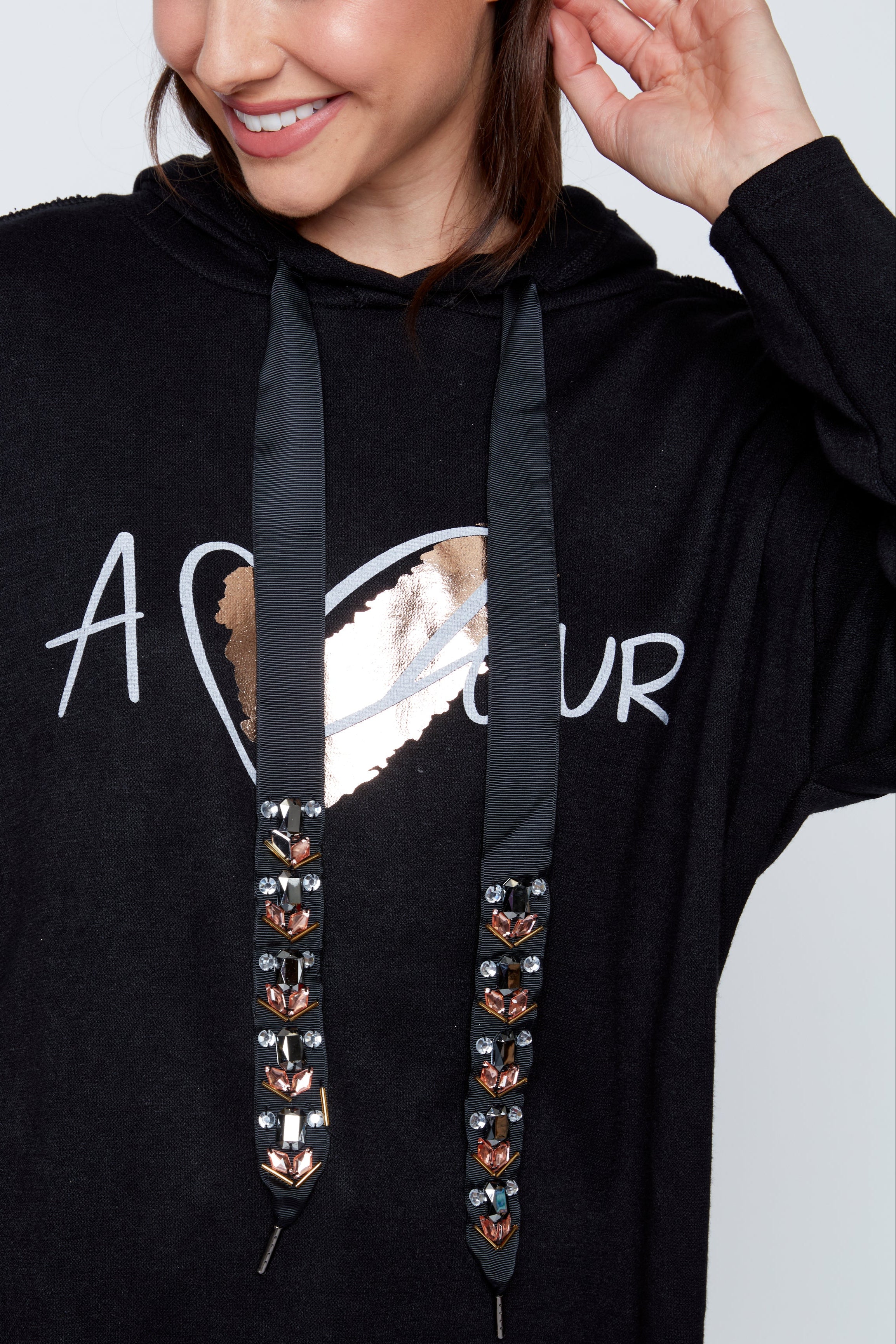 Amore print hooded top