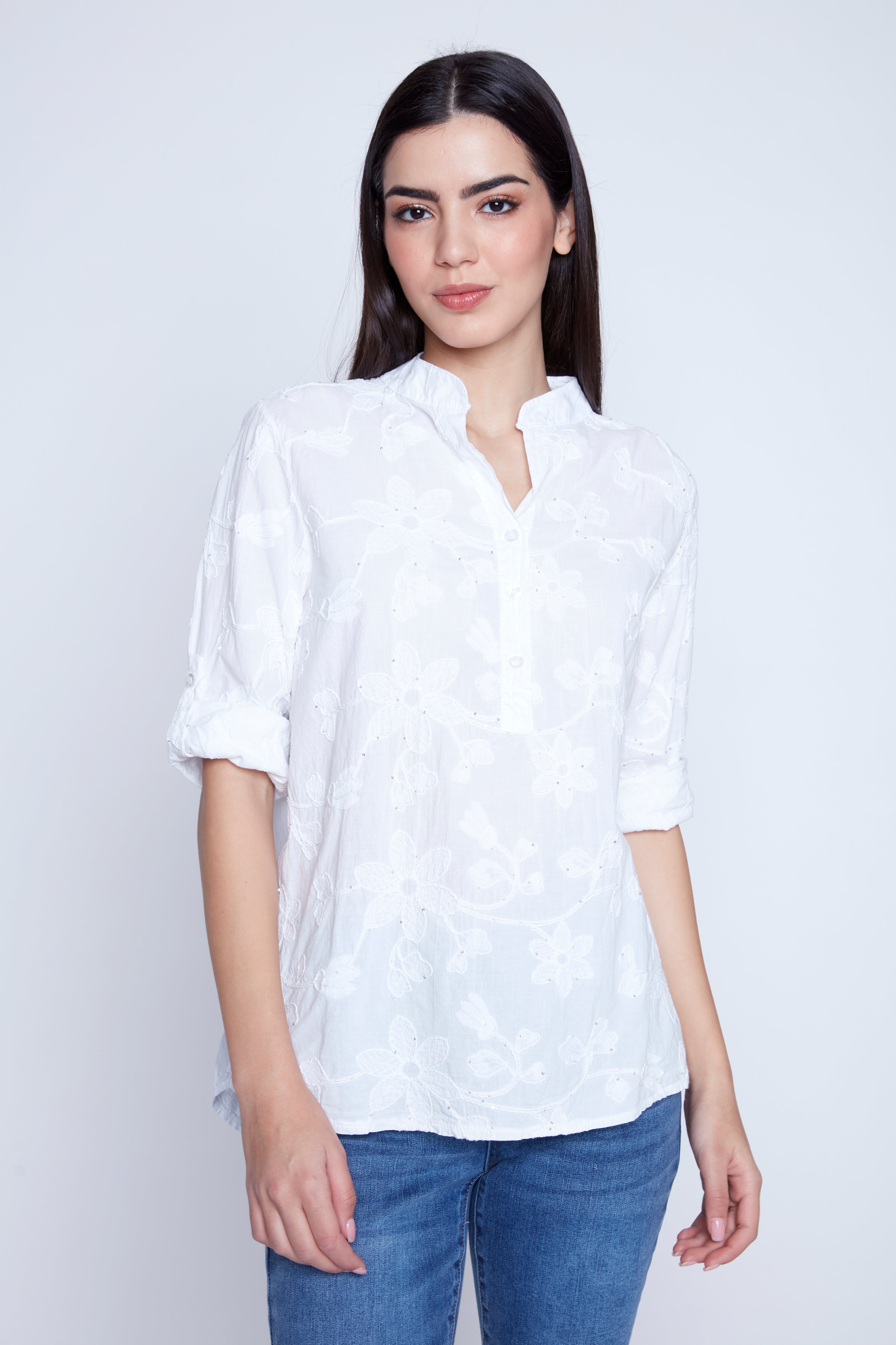 White embroidered cotton blouse